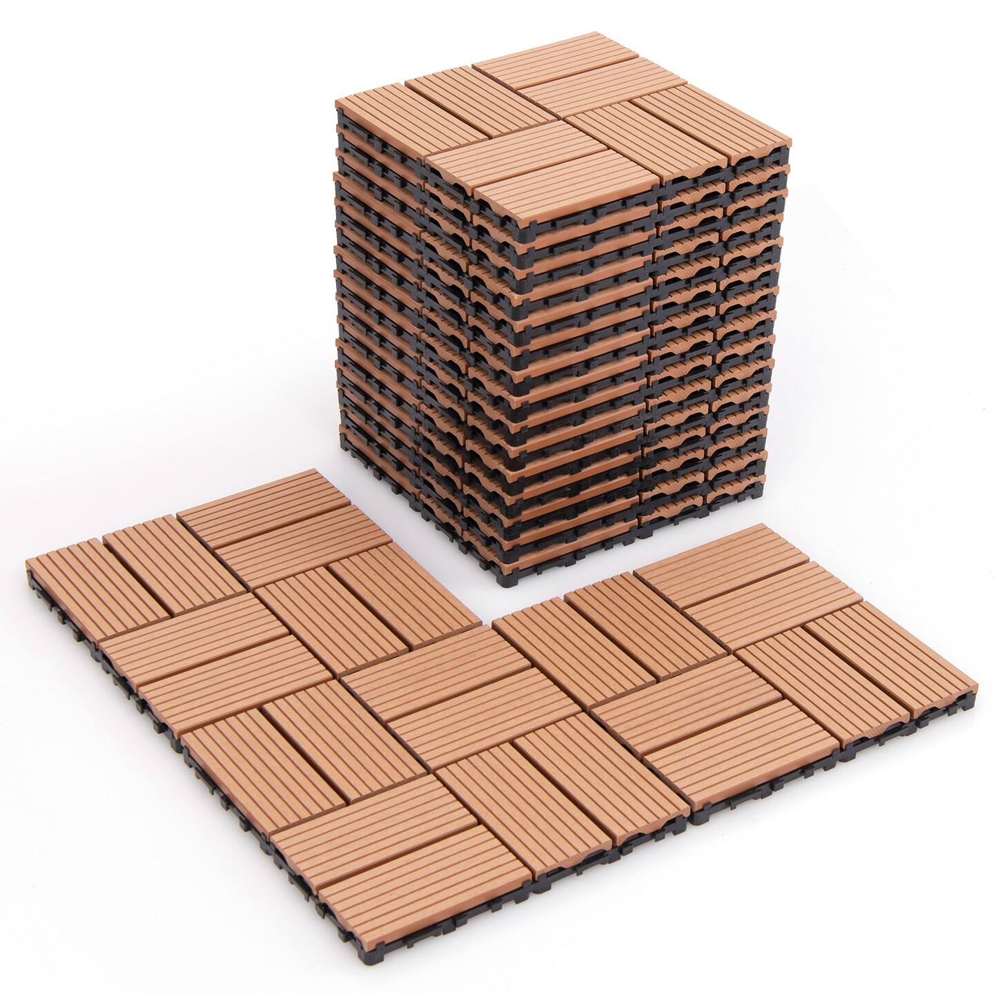 18 Pieces 12 x 12 Inch All Weather Interlocking Deck Tiles Ideal for Outdoor Use