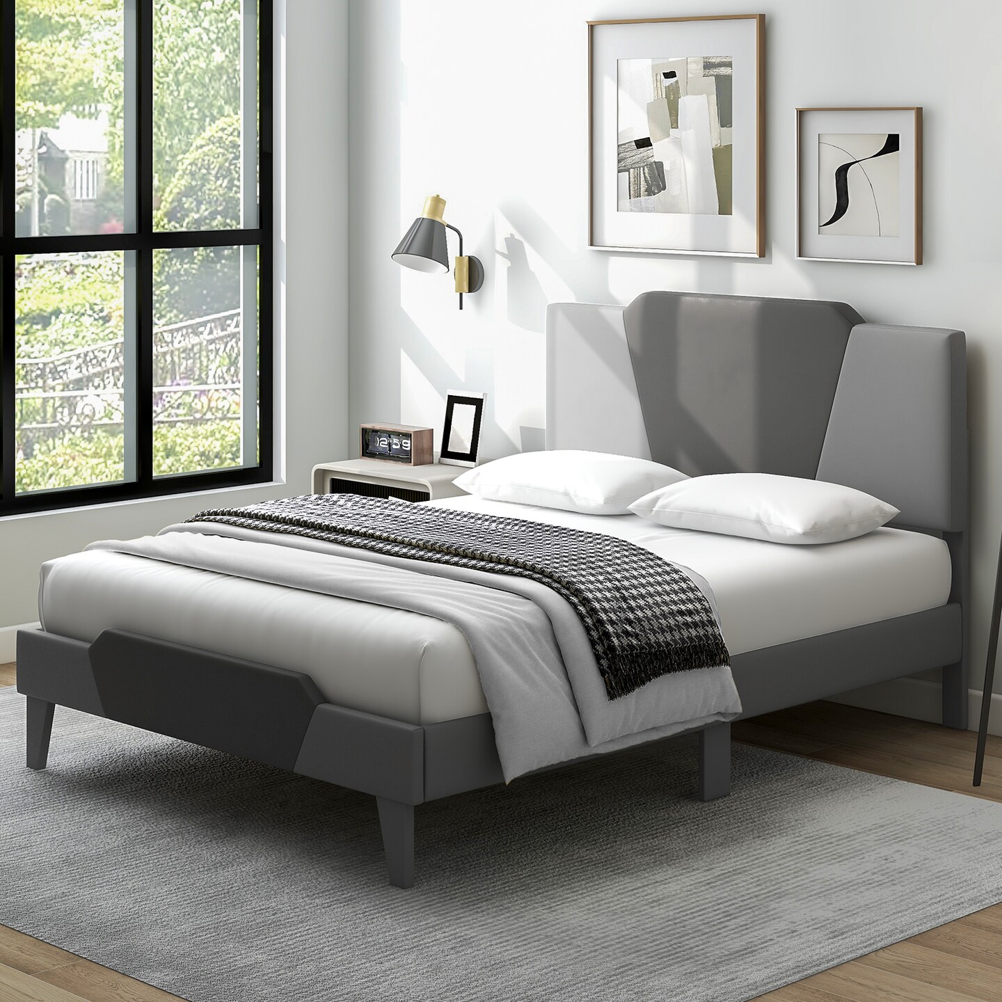 Full/Queen Velvet Upholstered Bed Frame with High Headboard, Soft Touch, Modern Design