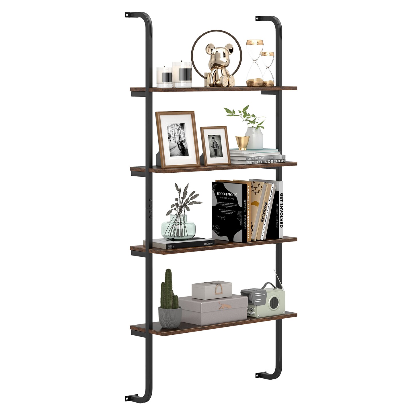 4-Tier Industrial Pipe Shelving with Metal Frame Perfect for Living Room or Kitchen