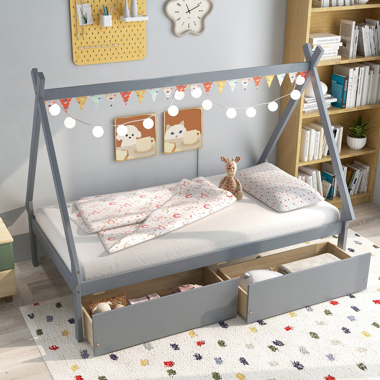 Wooden House Bed with Storage Drawers and DIY Playhouse Design for Kids