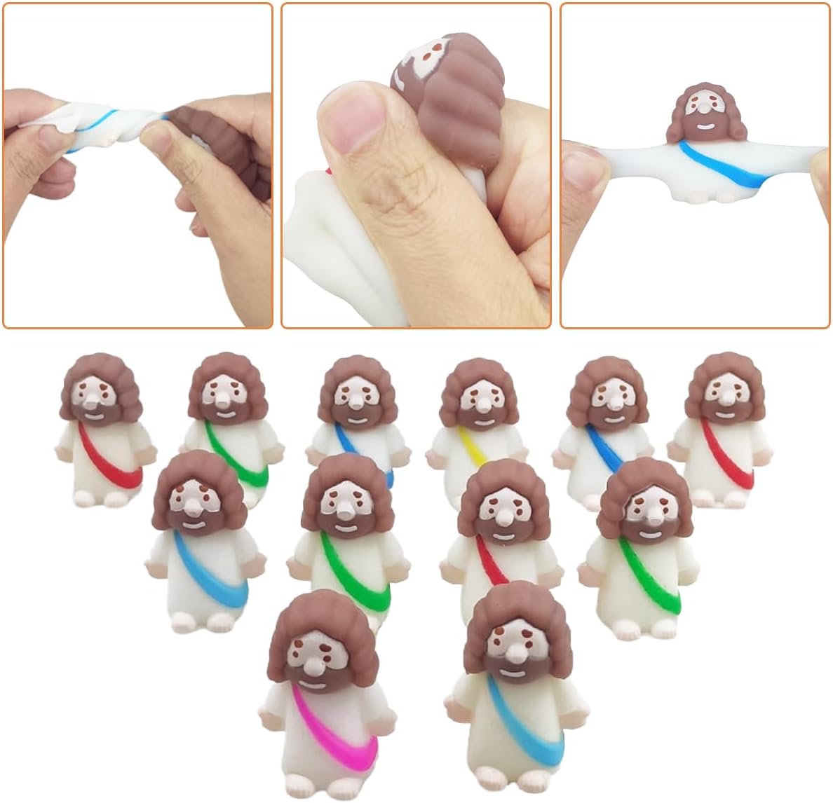 24 Pack Plastic Prefilled Easter Eggs with Mini Jesus Mochi Squishy Toys Inside