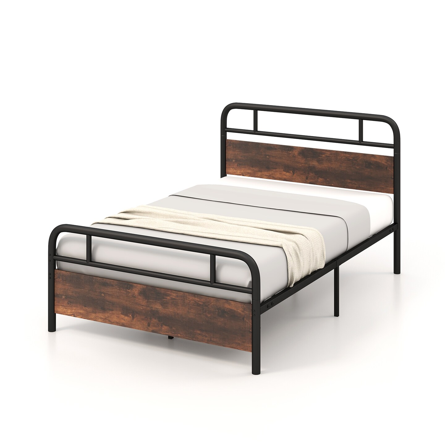 Industrial Metal Bed Frame with Headboard &#x2013; Twin/Full/Queen Size, Sturdy Construction and Easy Assembly