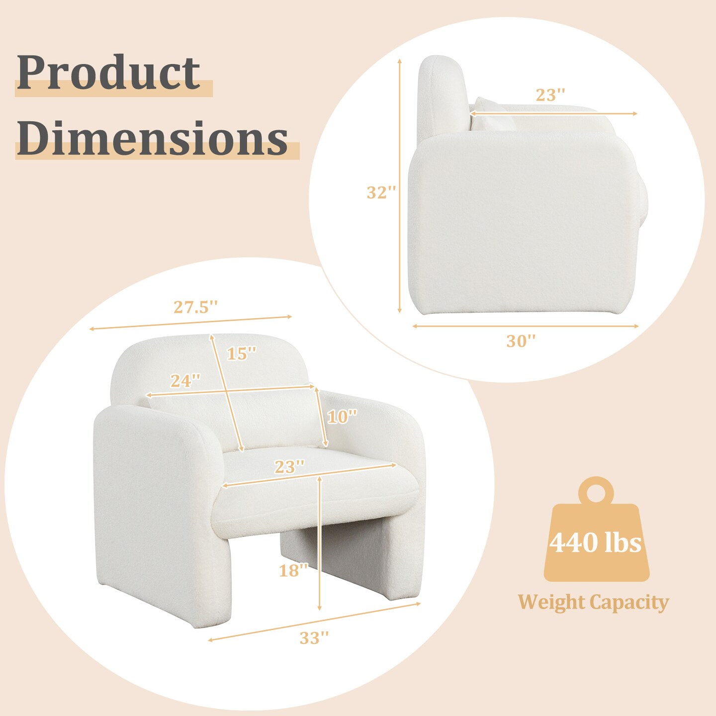 Modern Accent Chair with Waist Pillow and Armrests for Living Room Bedroom