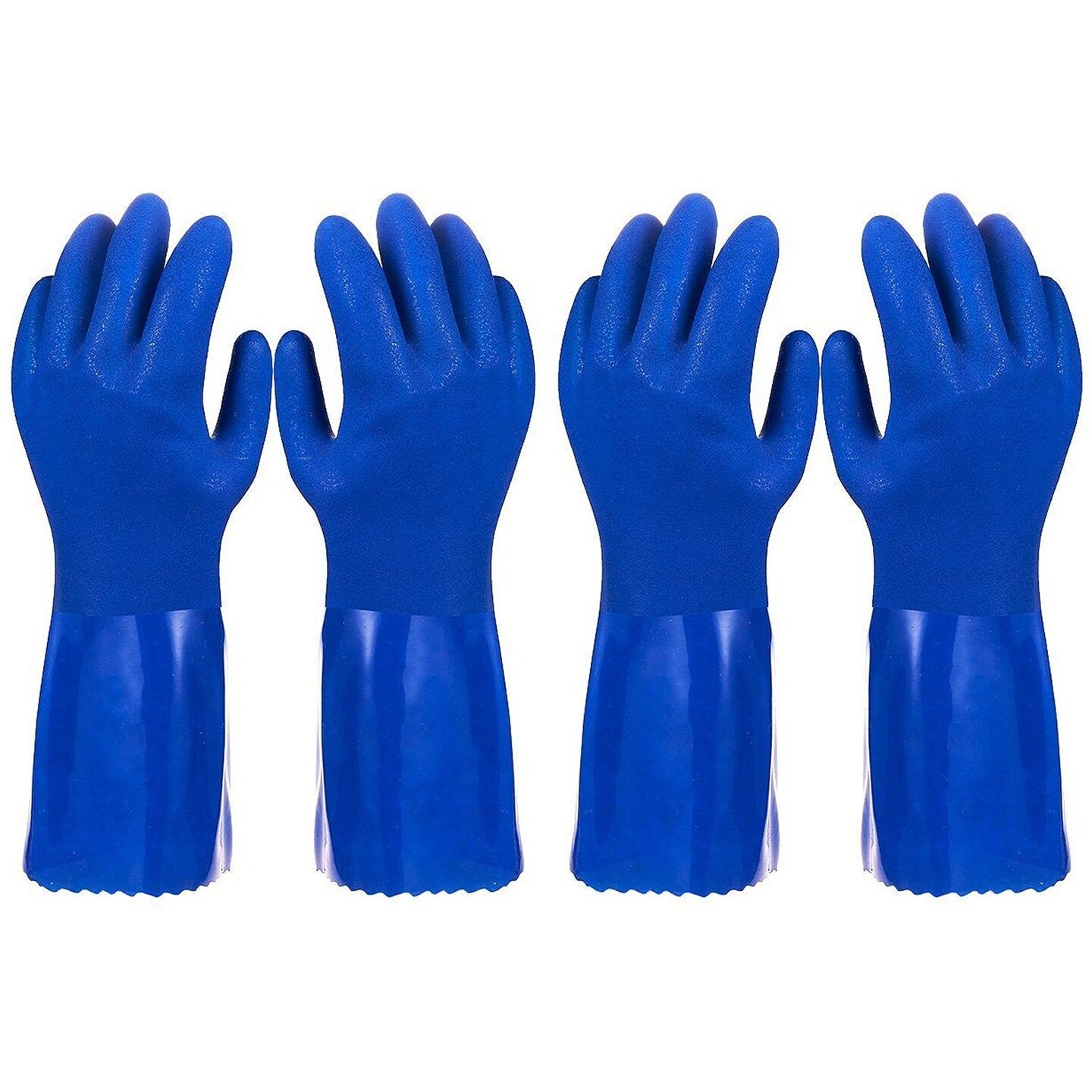 2 Pairs Heavy Duty Rubber Cleaning Gloves for Kitchen, Household, Dishwashing, Reusable and Cotton Lined (Small Size, Blue)