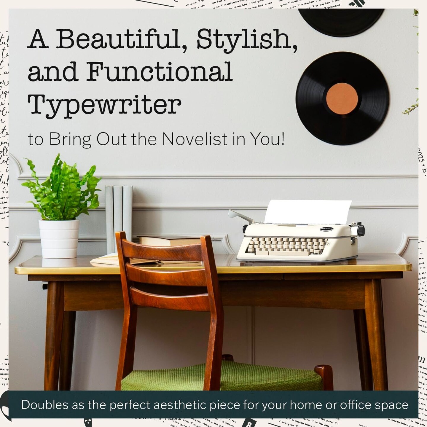 Maplefield Classic Manual Typewriter, Antique Typewriting Machine, Vintage Typewriter Decor for Home or Office, Easy Setup, Fits Standard 8 x 11 Inch Paper Sheets (Cream)