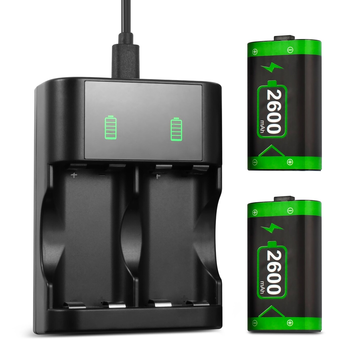 Insten 2 Pack 2600mAh Rechargeable Battery For Xbox Series X / Series S / One / Elite Controller, with Charging Station and USB-C Fast Charger Cable