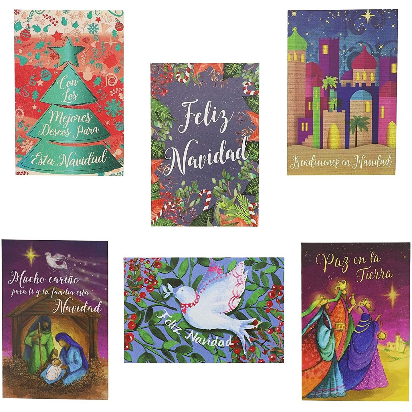 Sustainable Greetings 48 Pack Feliz Navidad Spanish Christmas Cards with Envelopes, 4x6 Merry Xmas Festive Themed Greeting Holiday Cards, 6 Assorted Designs