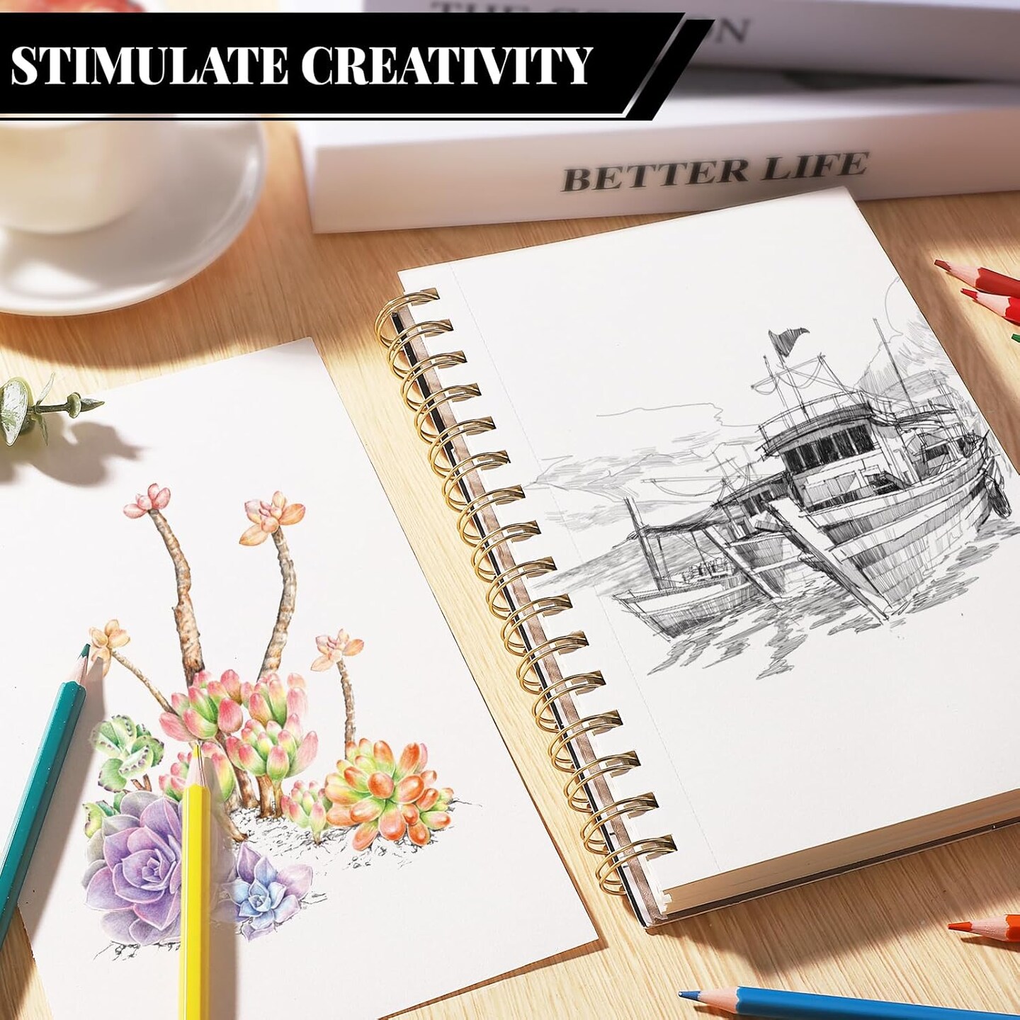 Sketch Book with 12 Color Pencil Set, 100 Sheets Spiral Sketchbook for Drawing (68lb/100gsm), Acid-Free Sketch Pad for Kids Artist, Art Paper Drawing Supplies