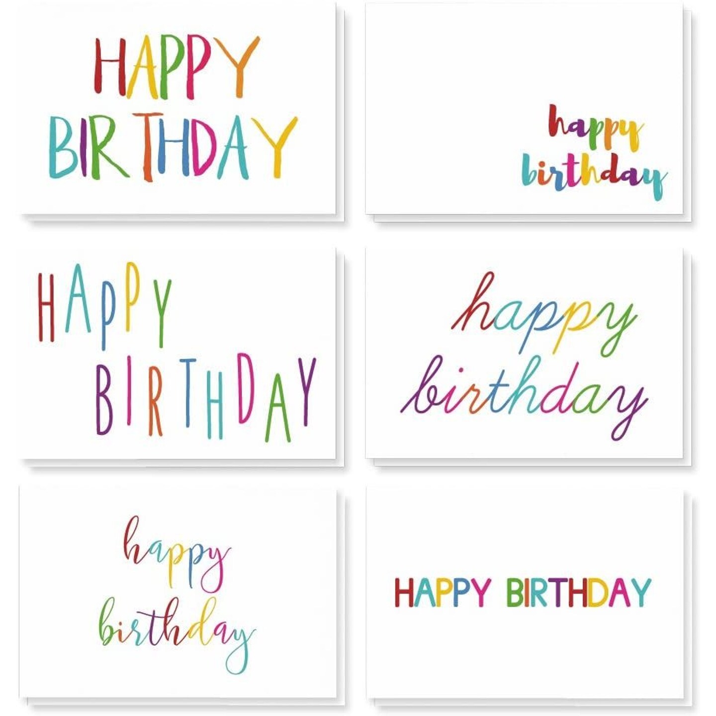 BEST PAPER GREETINGS Blank Birthday Cards with Envelopes - 48-Pack, 4 x 6 In, Rainbow Font - Happy Birthday Cards Bulk
