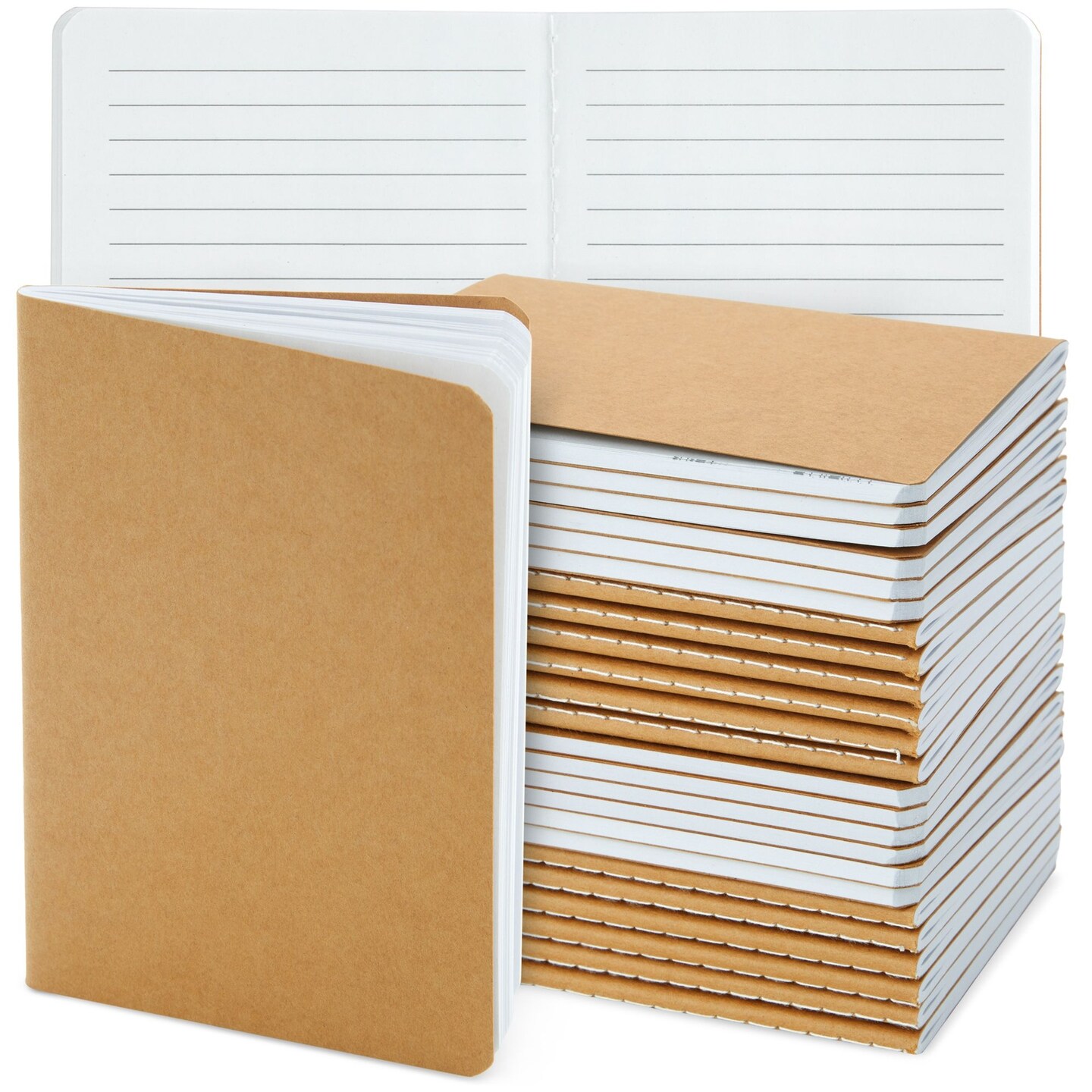 24-Pack Kraft Paper Notebooks A6 Size, 4x6 in Writing Journal with 80 Lined Pages, Notebook Set for Students, Kids, Classroom, Travel, Business, Office Supplies