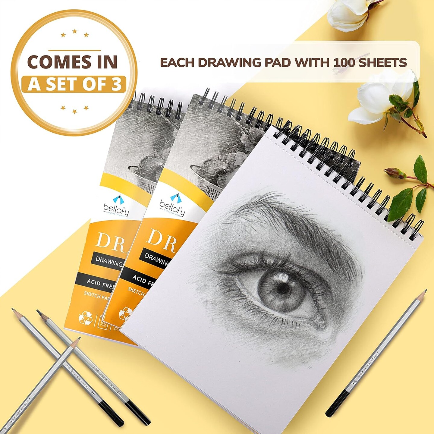 Drawing Paper Pads 9&#x201D; x 12&#x201D; | 300 Sheets | 60lbs 85g | Acid Free Sketchbook Paper for Dry Media | Top Spiral Bound Sketchpad for Kids, Beginners, Artists &#x26; Professionals