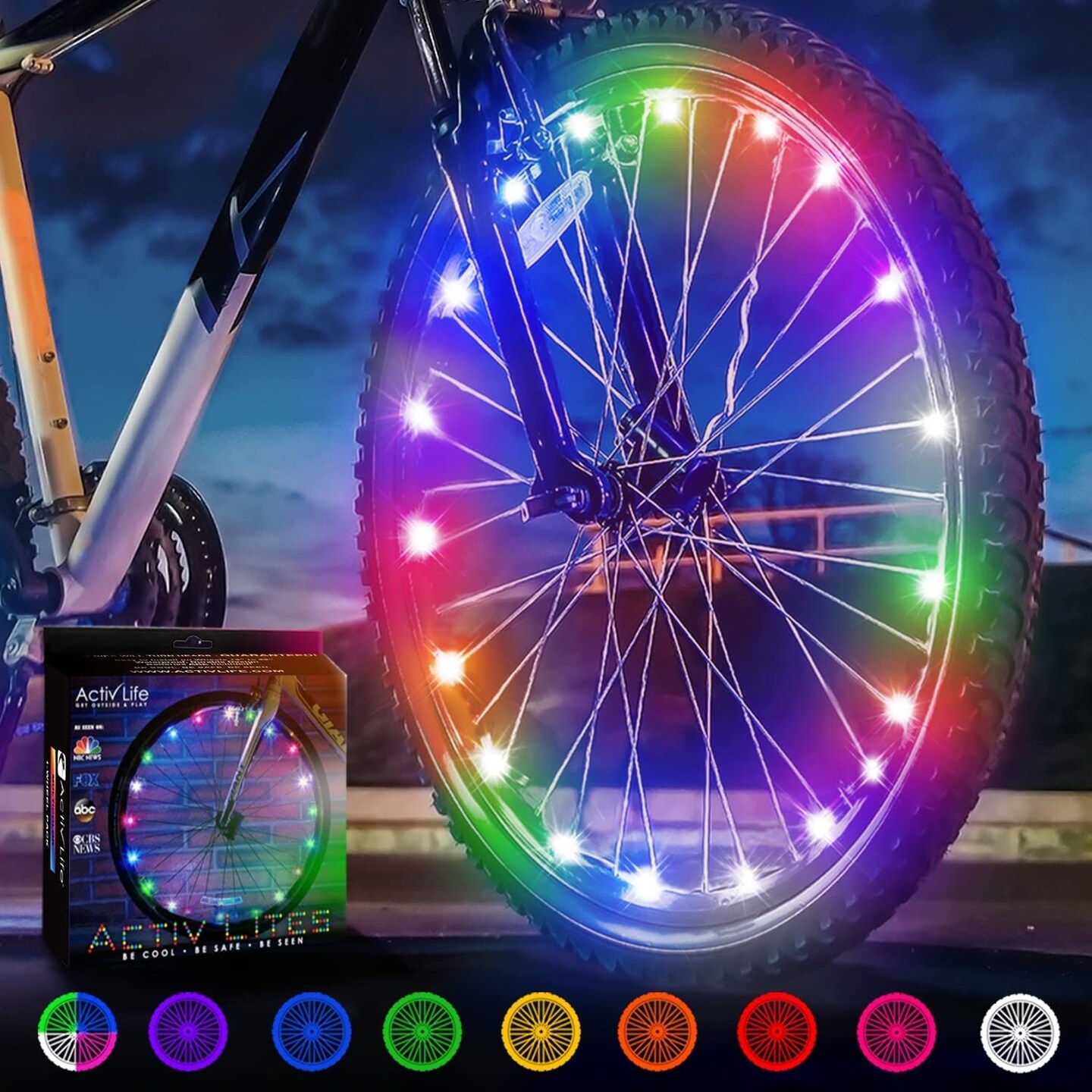 Activ Life LED Bike Wheel Lights with Batteries Included, Get 100% Brighter and Visible from All Angles for Ultimate Safety &#x26; Style (1 Tire Pack, Multicolor)