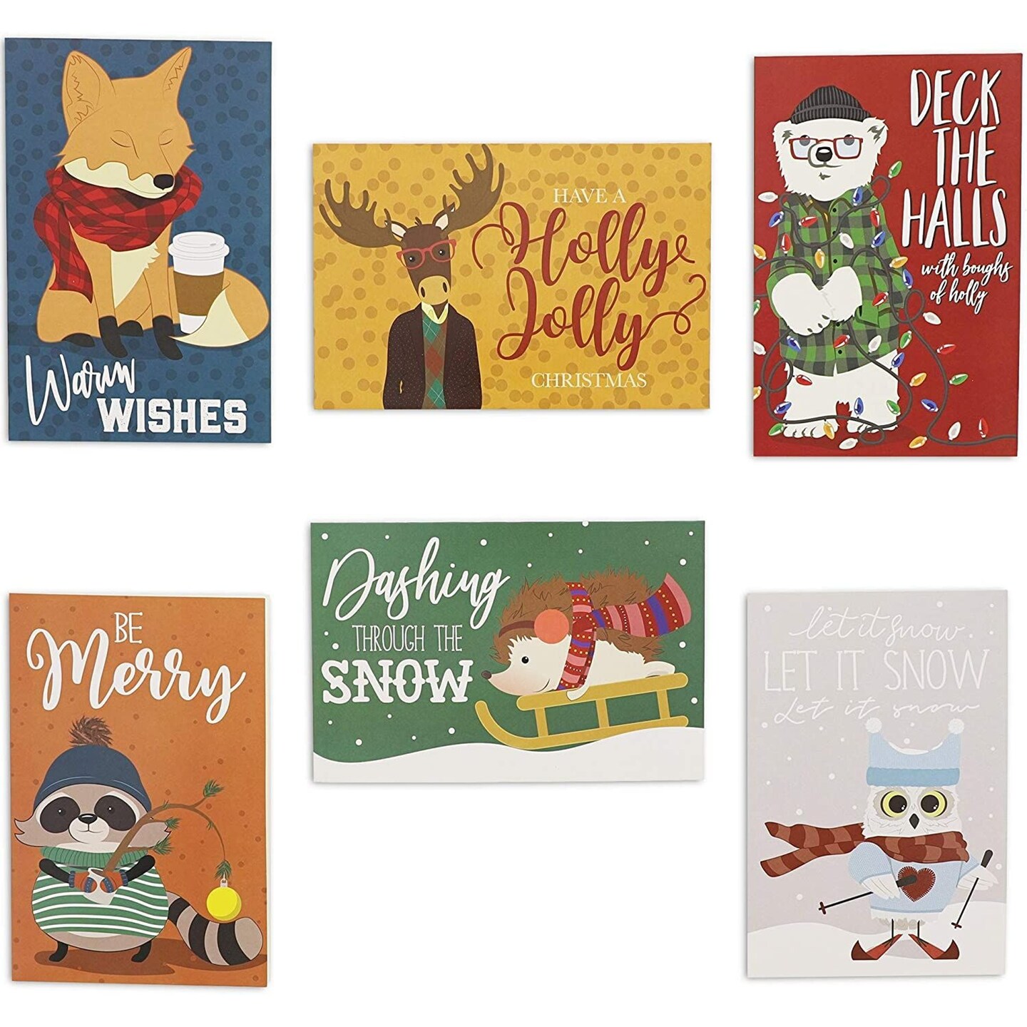 Pipilo Press 48 Pack Cute Woodland Animal Christmas Cards with Envelopes 4x6 inch, 6 Merry Xmas Themed Designs, Festive Xmas Note Cards to Write Personalized Holiday Greetings for Loved Ones