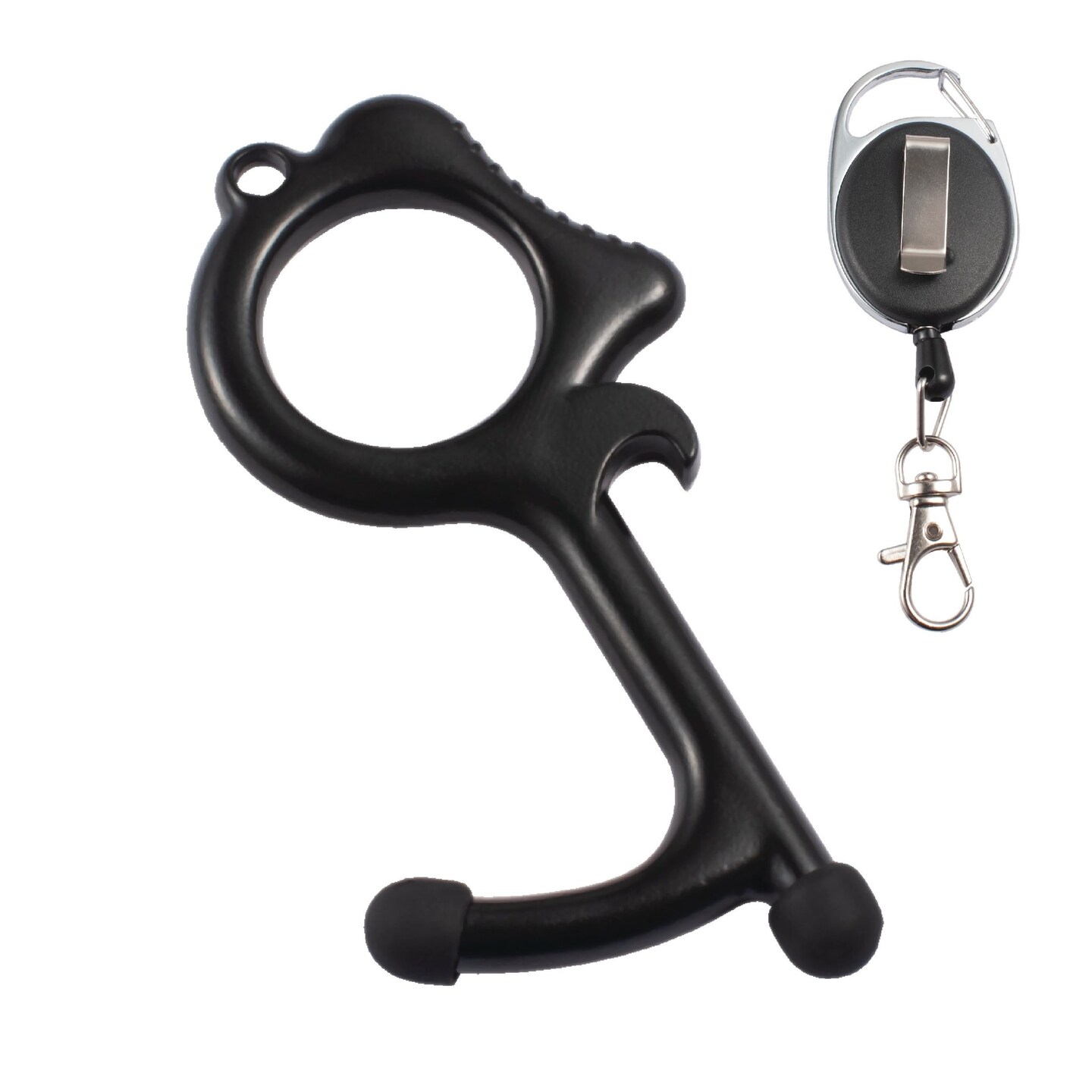 No Contact Touch Door Opener Tool with Stylus Ends &#x26; Retractable Keychain, Black