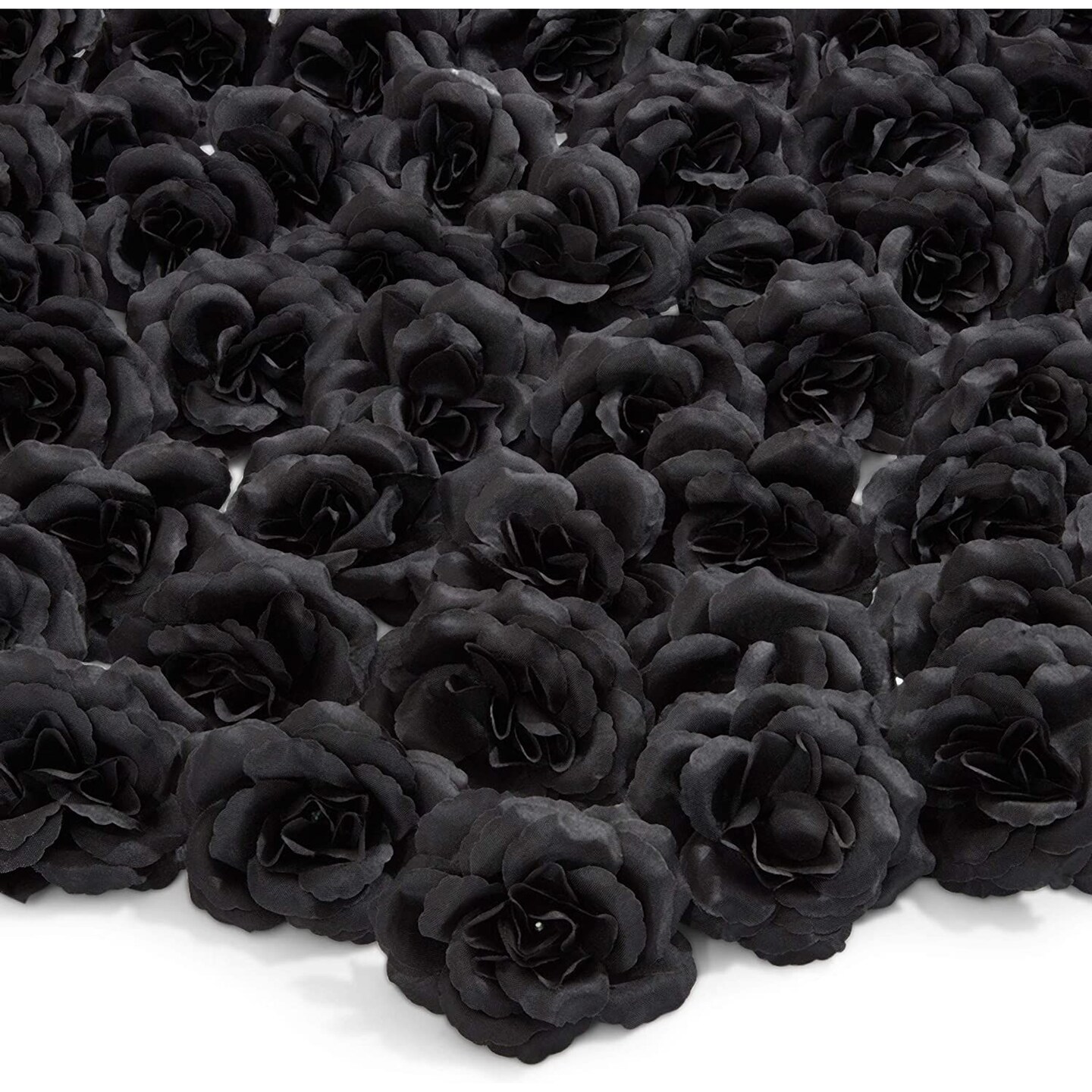 50 Pack Black Roses Artificial Flowers Bulk, 3 Inch Stemless Fake Silk Roses for Decorations, Wedding, Faux Bouquets