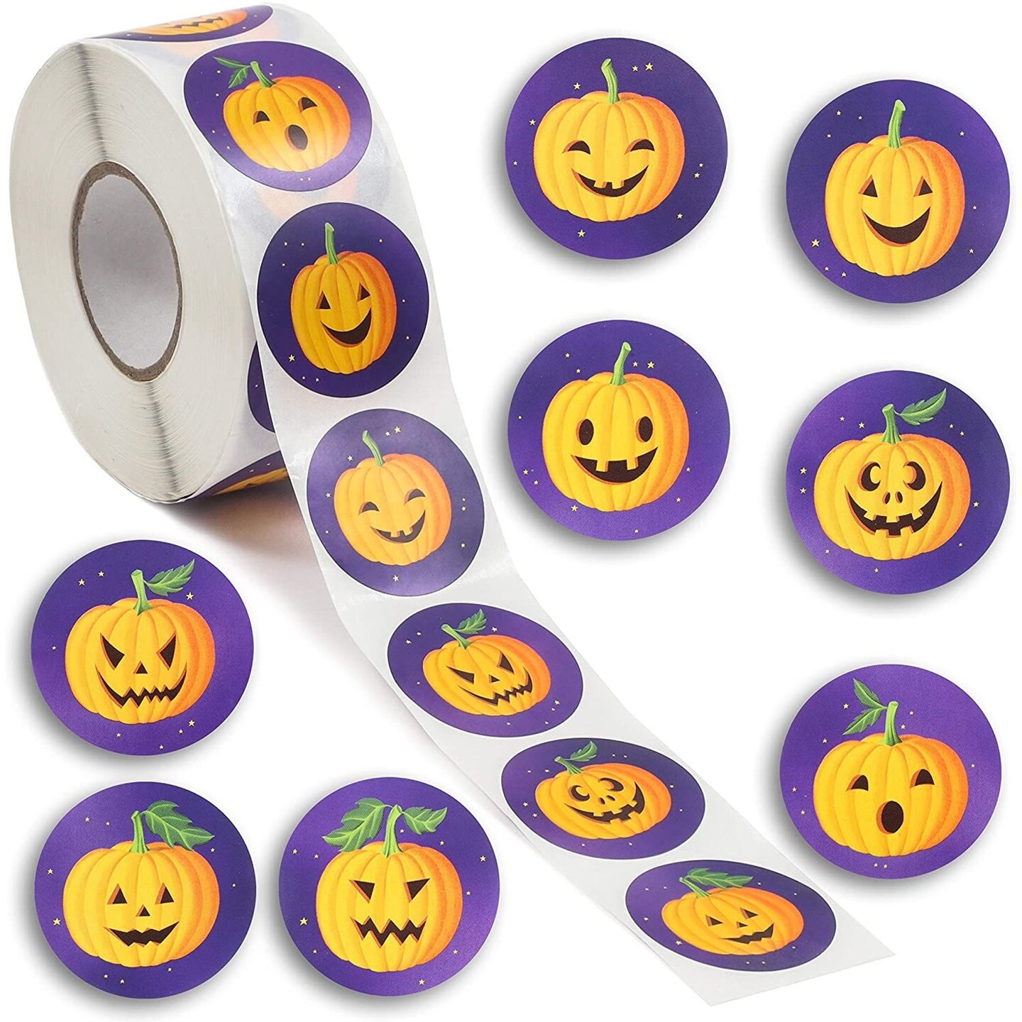 1000 Count Stickers, Assorted Designs Sticker Roll, Pumpkin Face