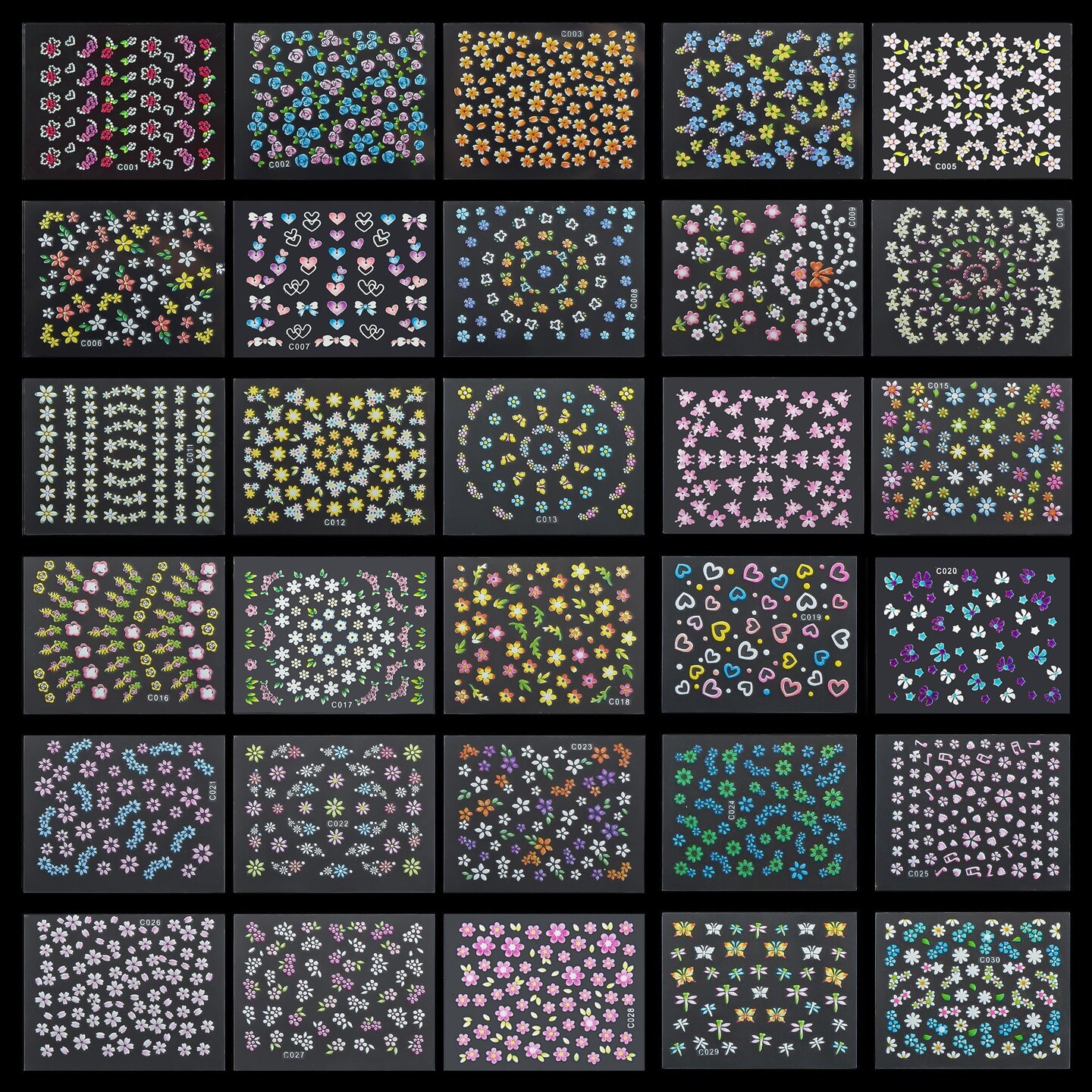 Insten 3D Nail Art DIY Stickers 30 Sheet, Floral Pattern