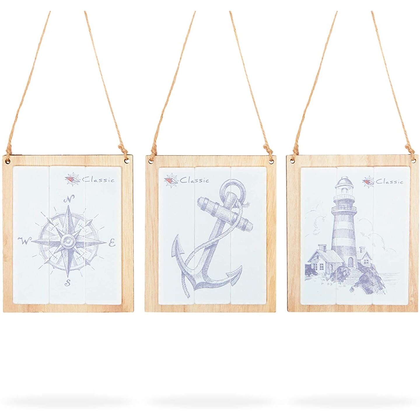 Nautical Wall Decor, Wooden Vintage Designs for Home Decor (5.5 x 4.7 In, 3 Pack)
