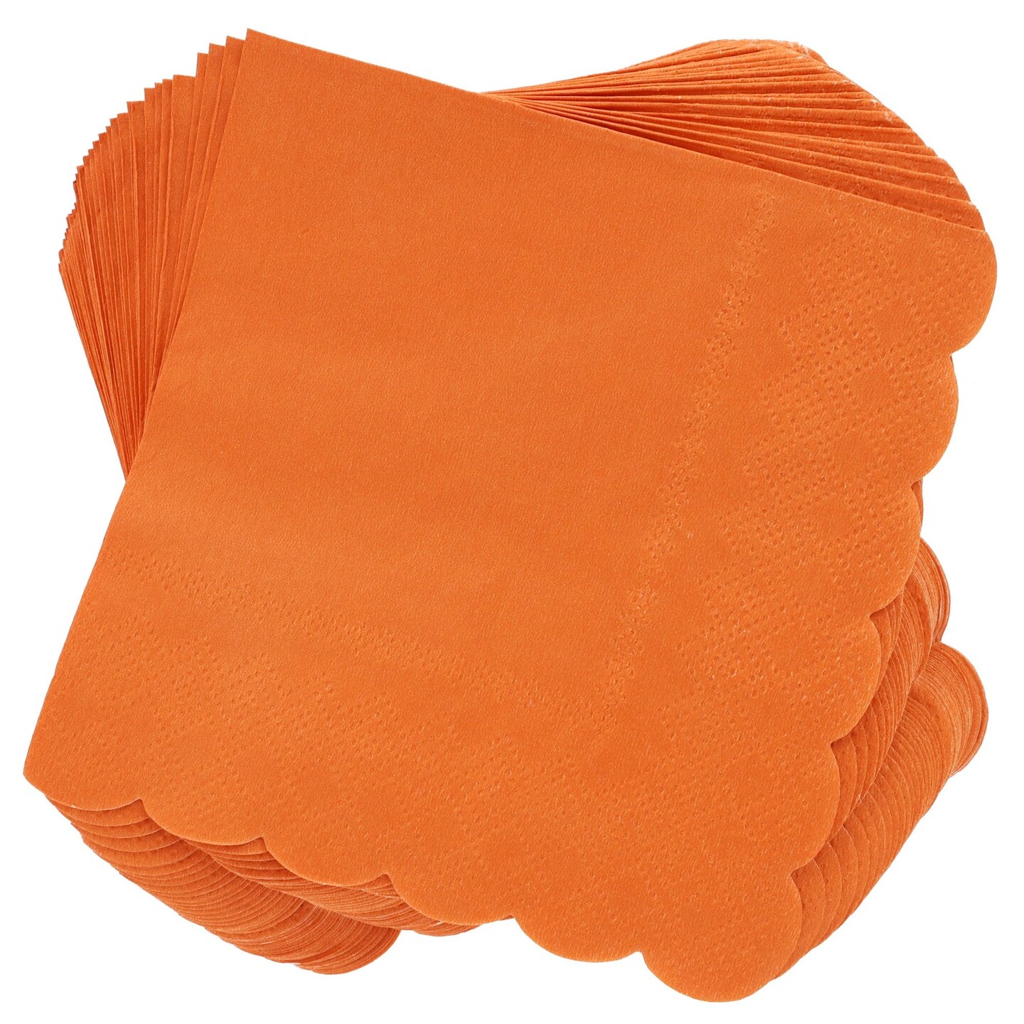 100 Pack Orange Paper Napkins - Scalloped Fall Cocktail Napkins, Disposable for Wedding, Birthday Party (5x5 In)