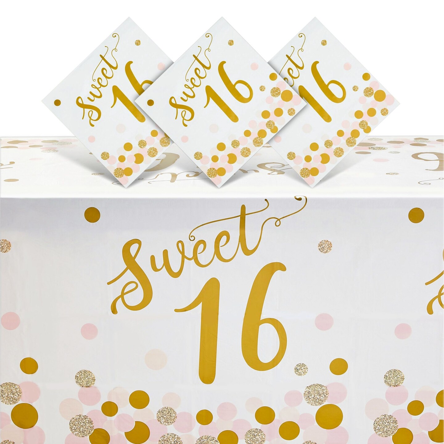 3 Pack Sweet 16 Tablecloth for Girl 16th Birthday Party Decorations (54 x 108 In)