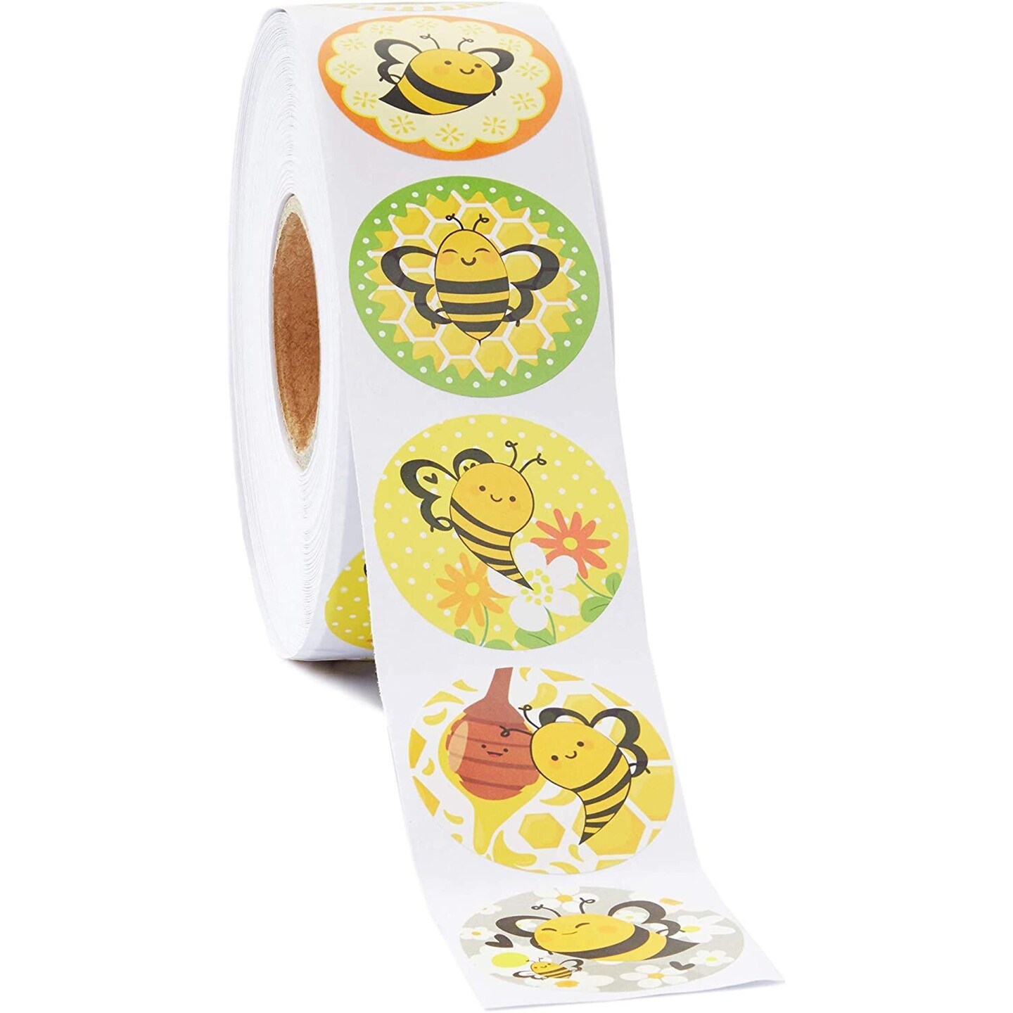 BLUE PANDA 1000-Count Bee Sticker Roll - Multicolor 1.5in Round Bumblebee Stickers - Peel and Stick Insect Label Roll for Classroom Rewards &#x26; Crafts for Kids Ages 3-14