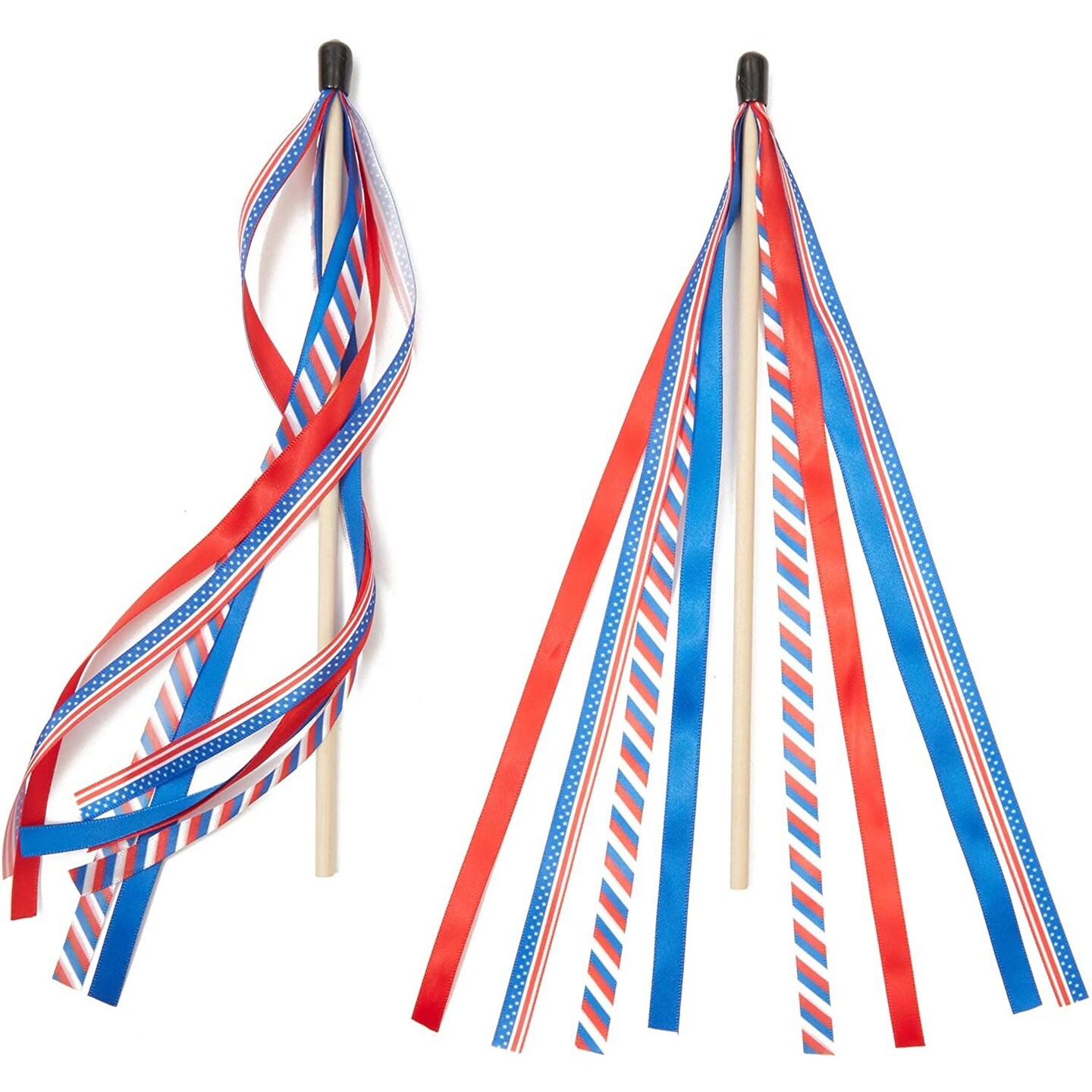 4th of July USA Flag Ribbon, Patriotic Handheld Flags for Holidays (12 Pack)