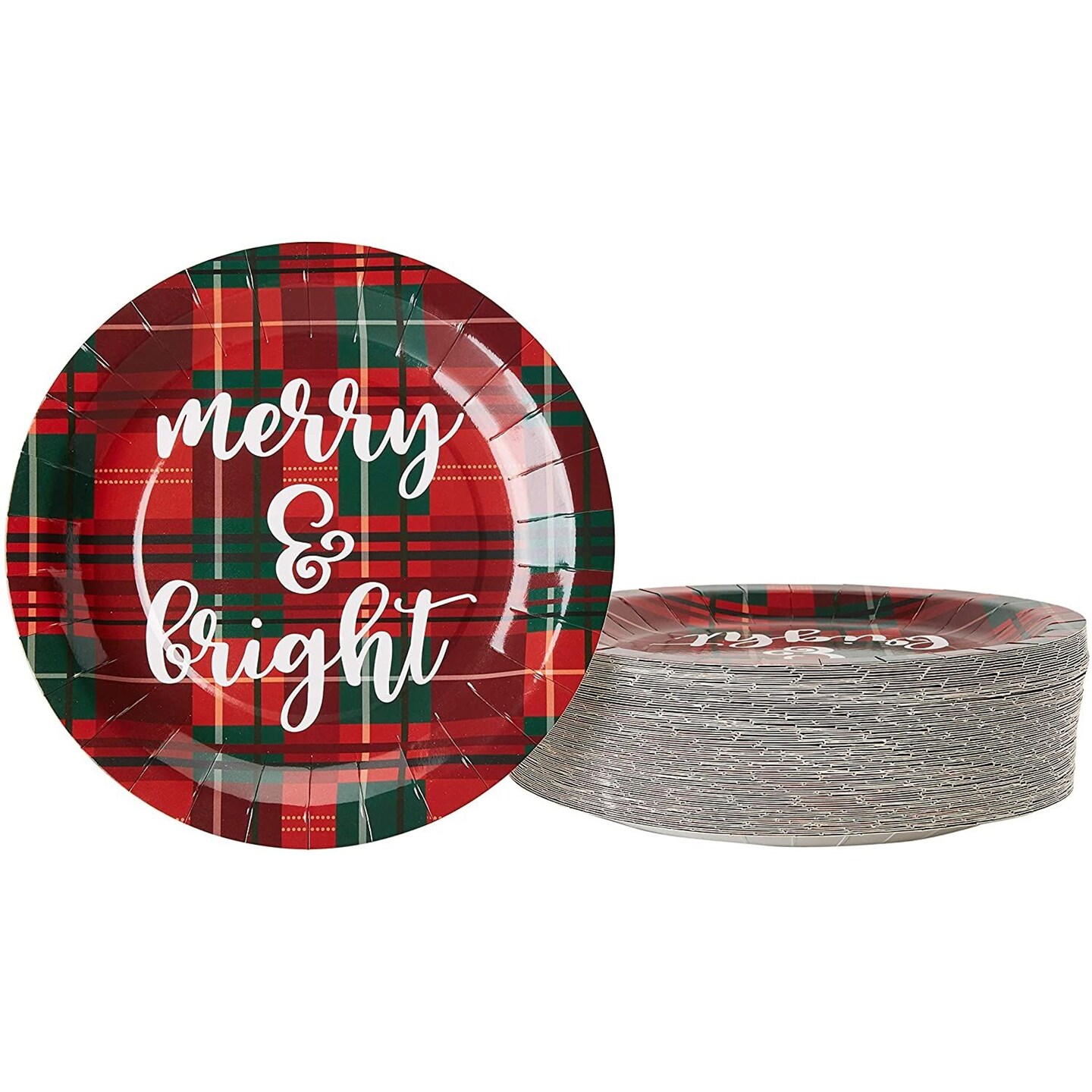 Juvale 80-Pack Merry &#x26; Bright Red Plaid Christmas Paper Plates - 9 Inches Decorative Paper Plates, Christmas Decorations for Holiday Parties &#x26; Family Gatherings