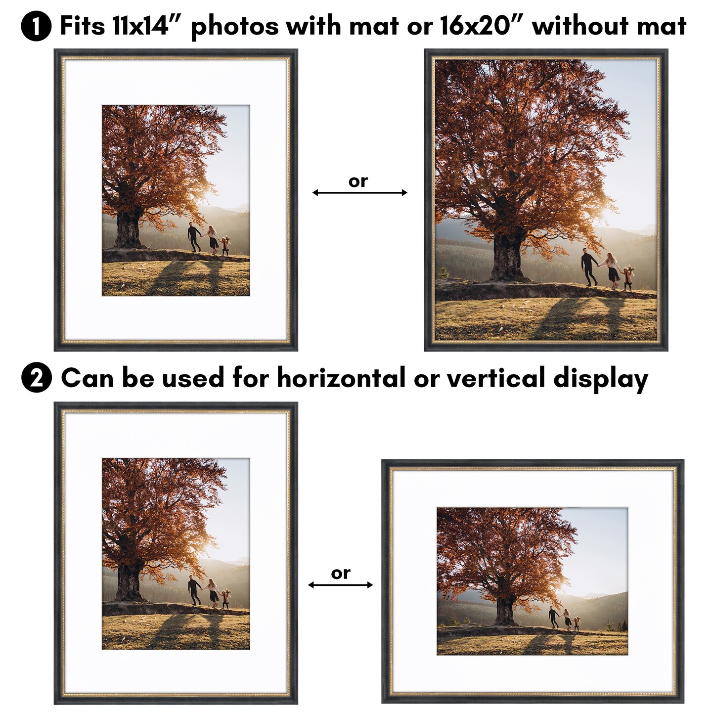 Americanflat Vintage Frames - Picture Frame with Beaded Accents - Use with Included Mat - Distressed Finish