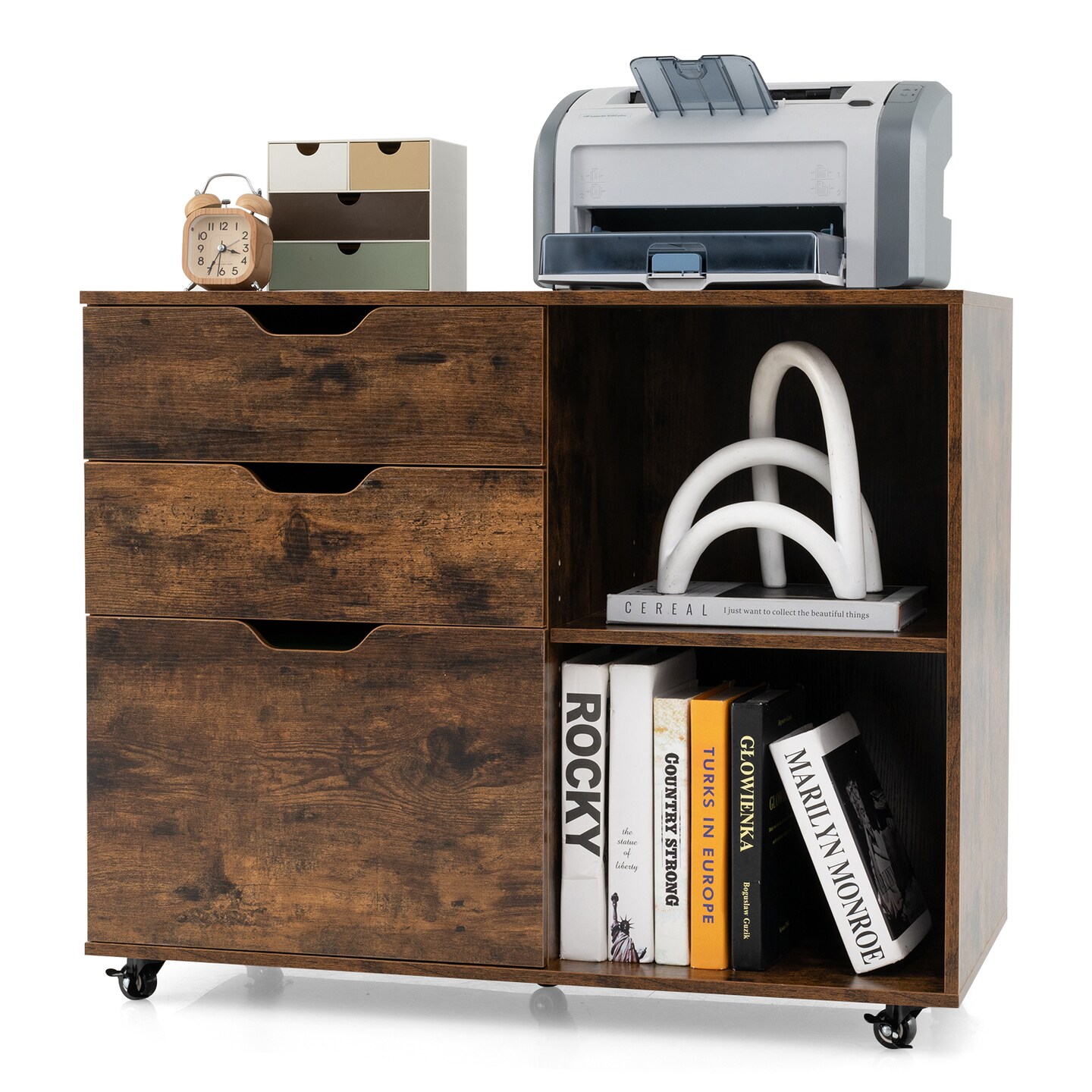 Modern Mobile File Storage Cabinet with Large Tabletop 3 Drawers and Smooth Rolling Wheels