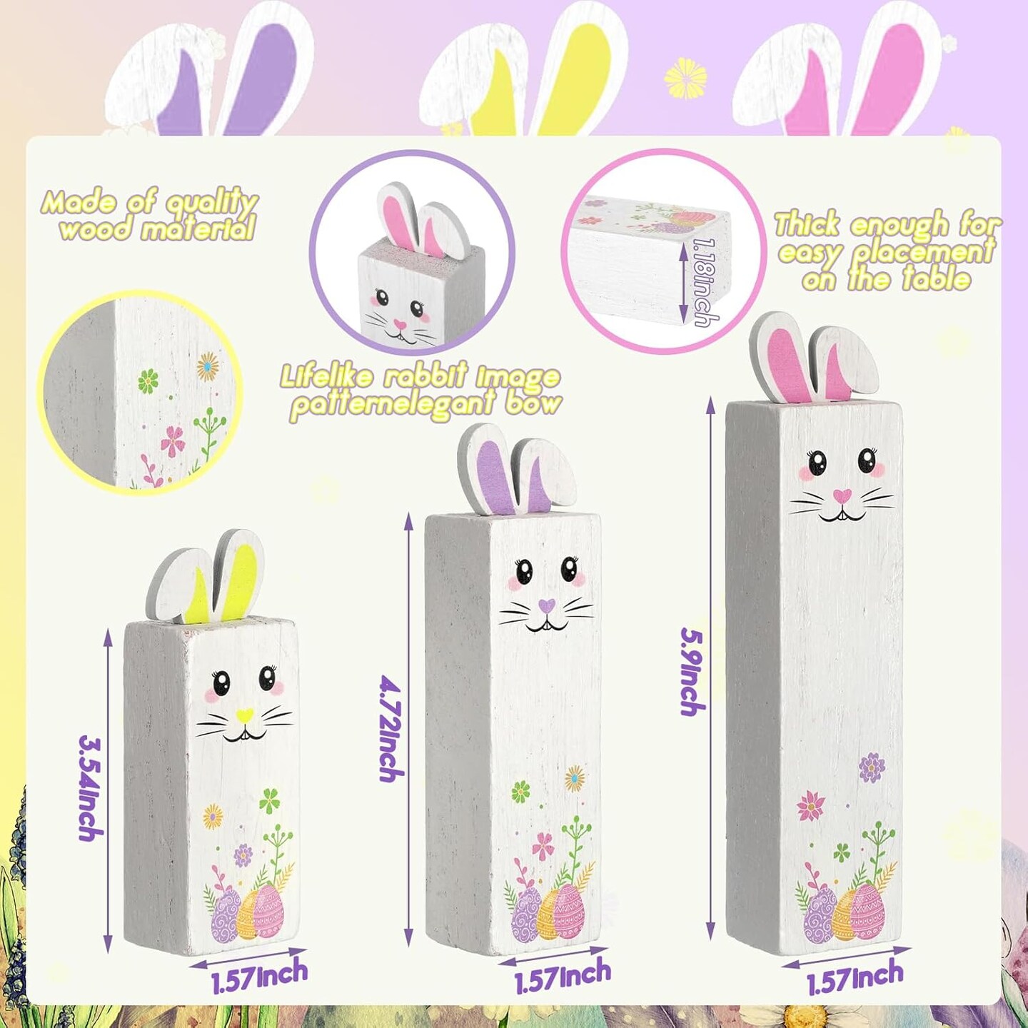 3 Pcs Spring Wooden Table Decor Easter Tiered Tray Decor Easter Bunny Tabletop