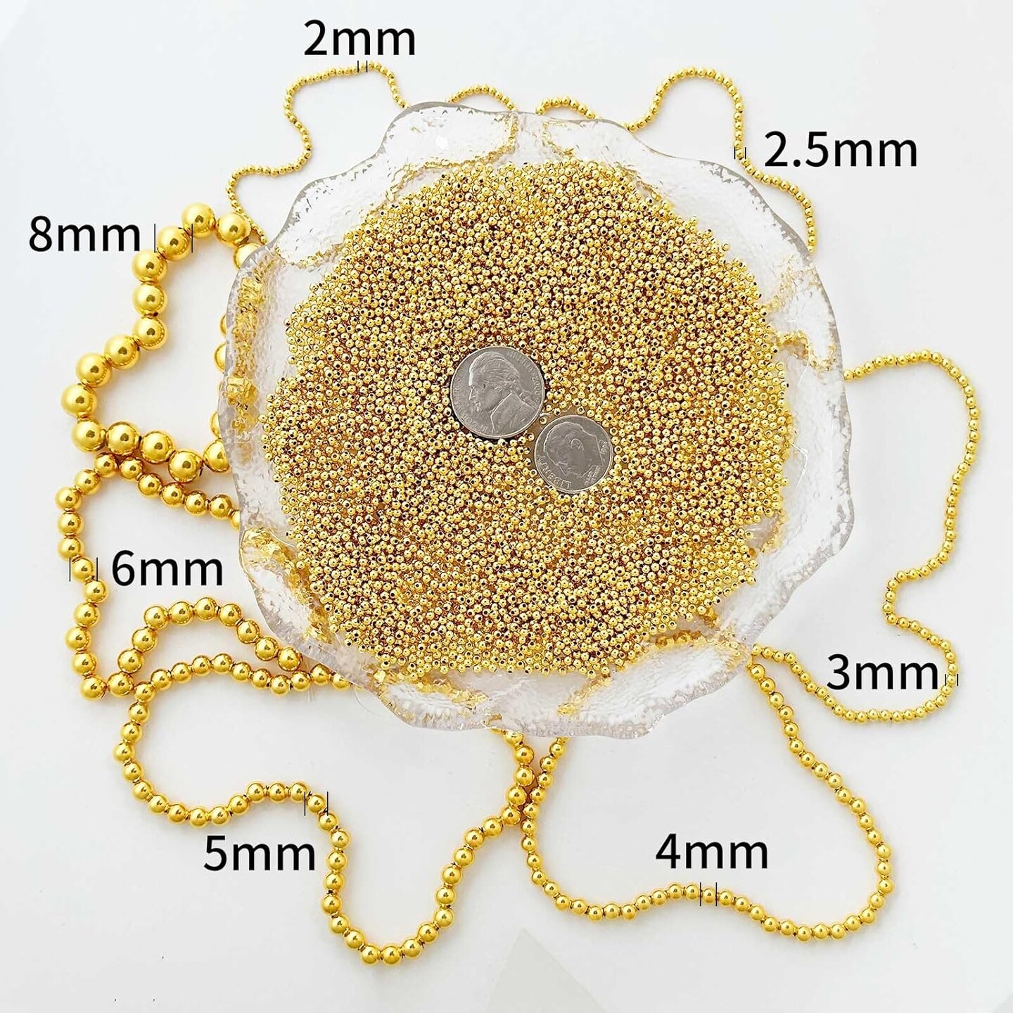 18K Gold Genuine 925 Sterling Silver Beads for Jewelry Making 100Pcs 2.5MM Smooth Round Beads Ball Spacer Beads for Bracelet Necklace Jewelry DIY Crafts