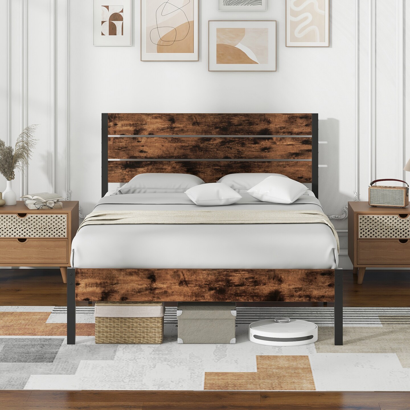 Platform Bed Frame with High Headboard and Mute Bar Perfect for Dorms or Kids