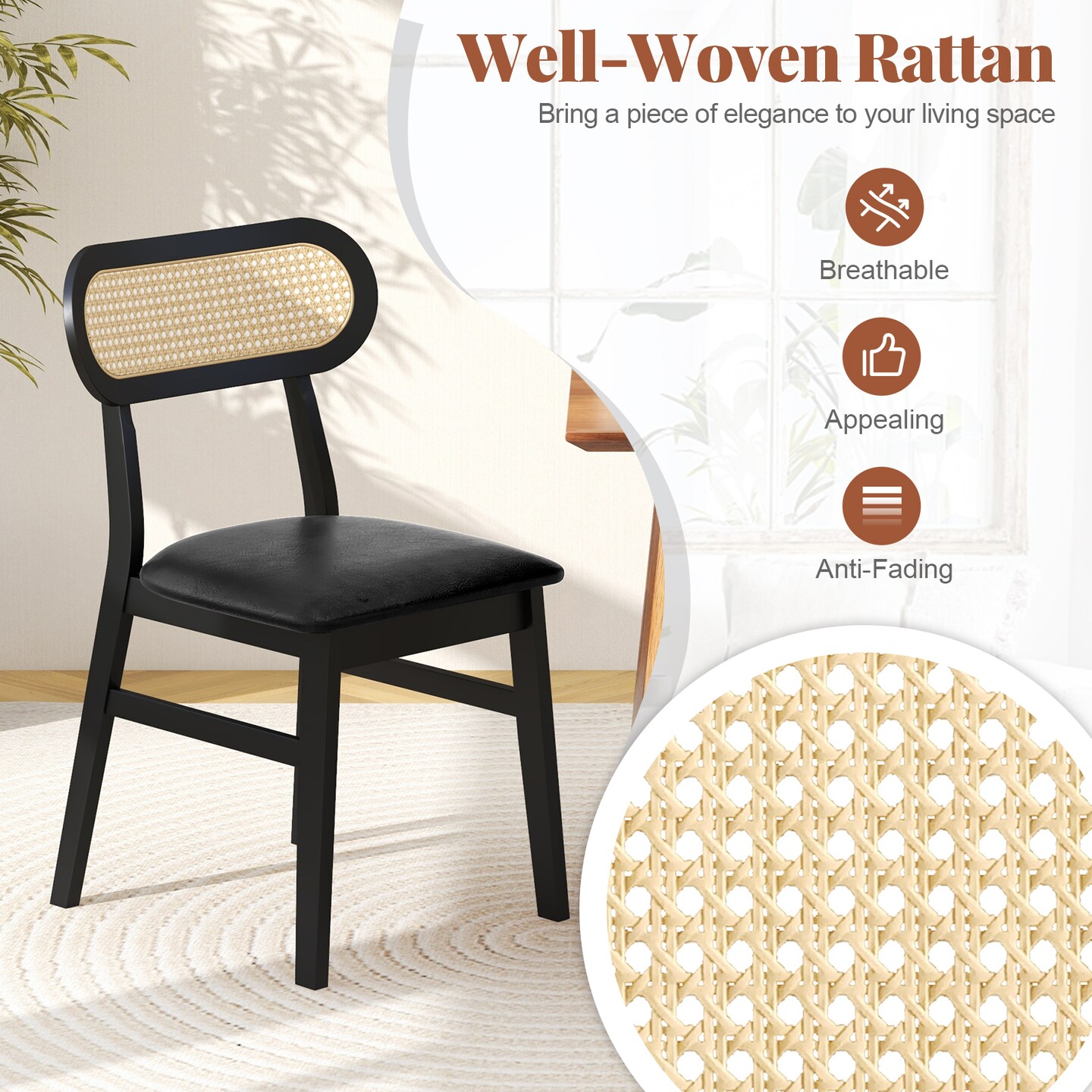 Wood Upholstered Dining Chairs Set of 2 &#x2013; Mid Century Indoor Seating for Dining Room