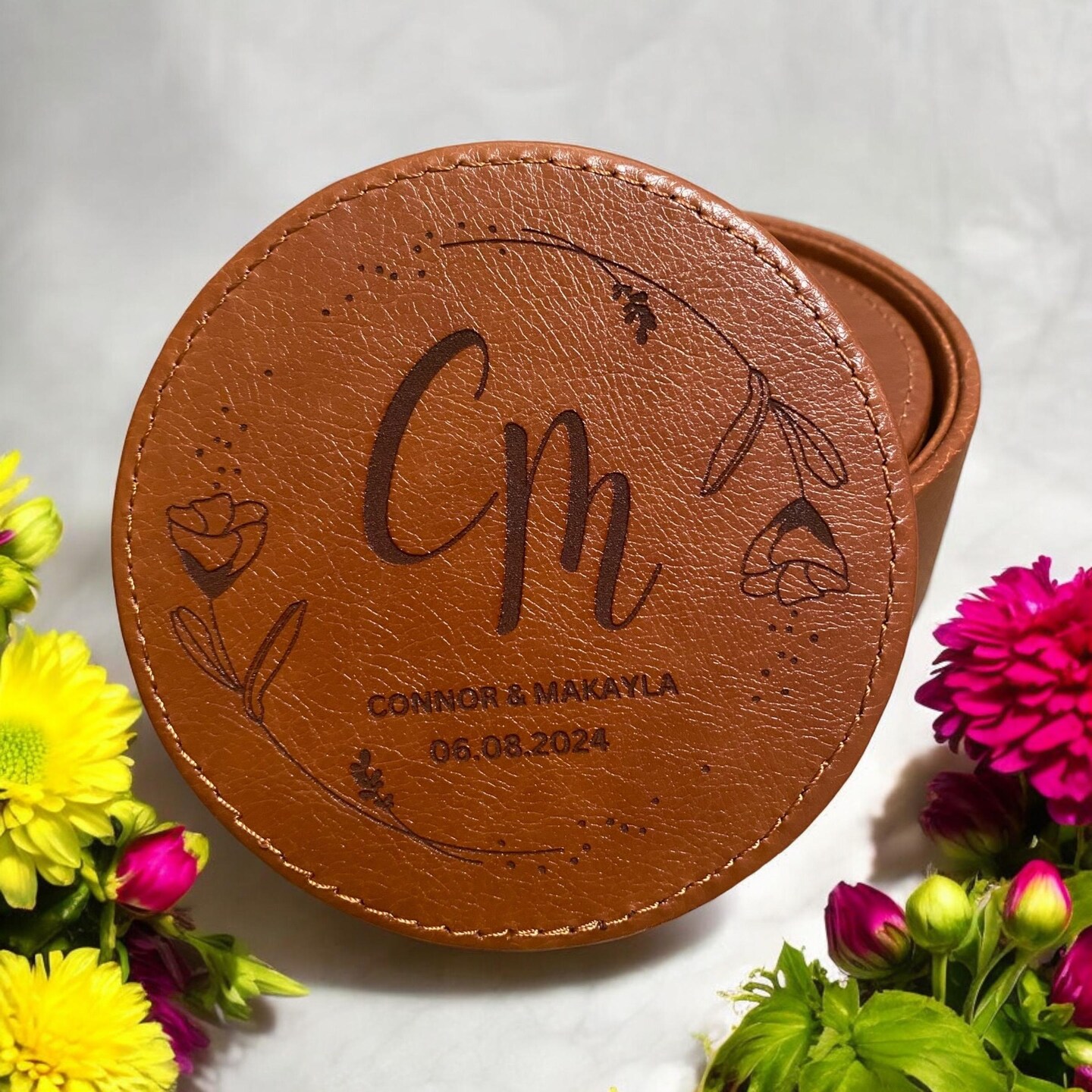 Sous-verres Personnalisés Gravés - Cadeau Pour Amateurs De Café, Liège Et Bois