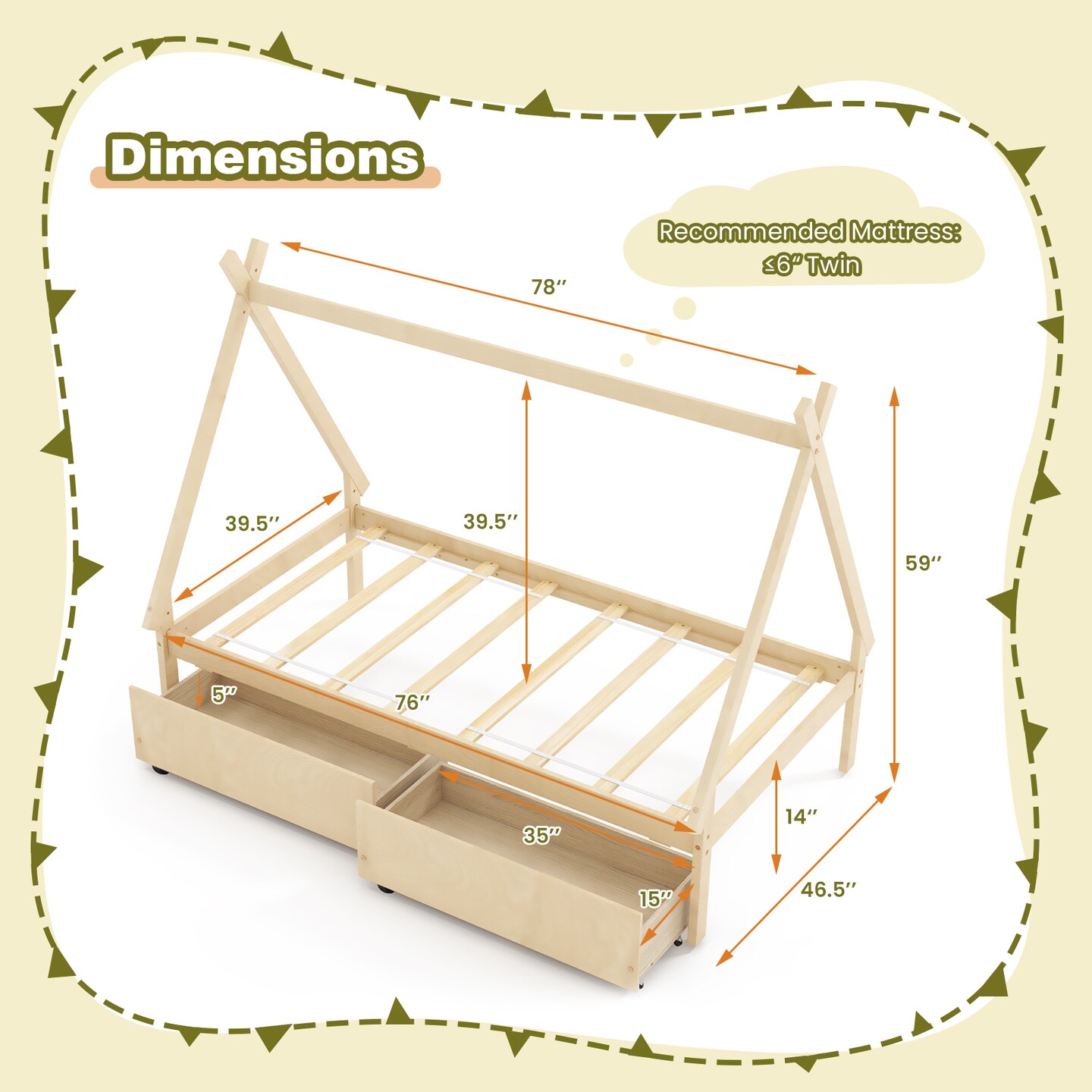 Wooden House Bed with Storage Drawers and DIY Playhouse Design for Kids