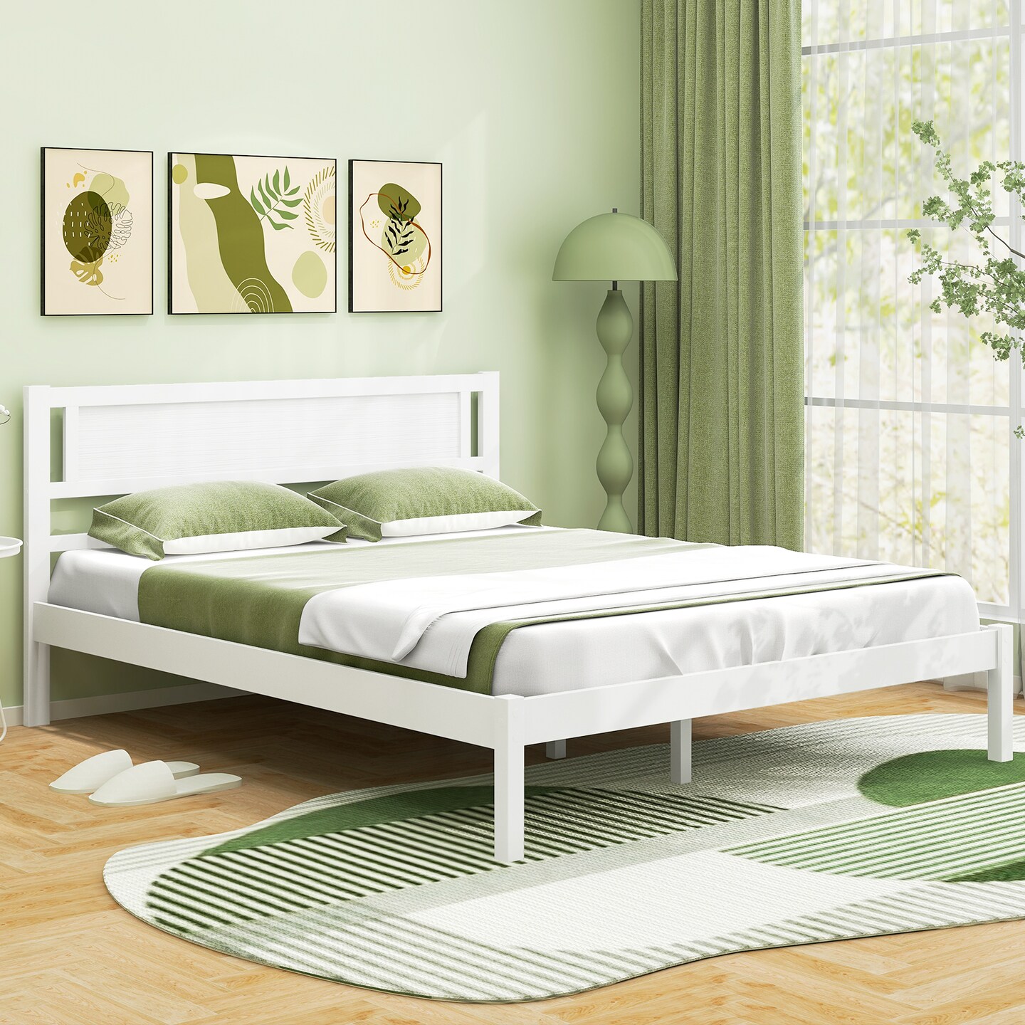 Platform Bed Frame with Headboard and Wooden Slats Support Perfect for Dorms
