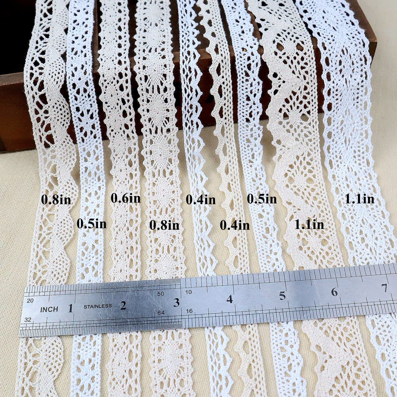Ribbon Lace 45 Yards Vintage Ribbon Cotton Lace Ribbon Craft Lace Crochet Sewing Lace for Gift Package Wrapping, Bridal Wedding Decoration, Scrapbooking Supplies (Beige+White)