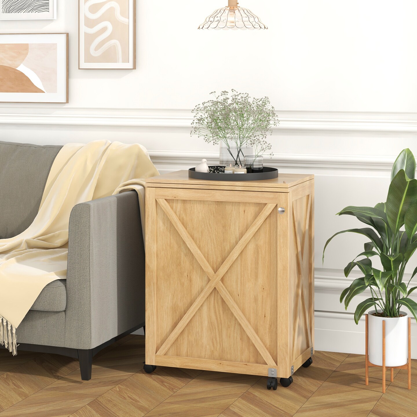 Space-Saving Folding Sewing Table Rolling Craft Station with Storage Pegs and Compartments