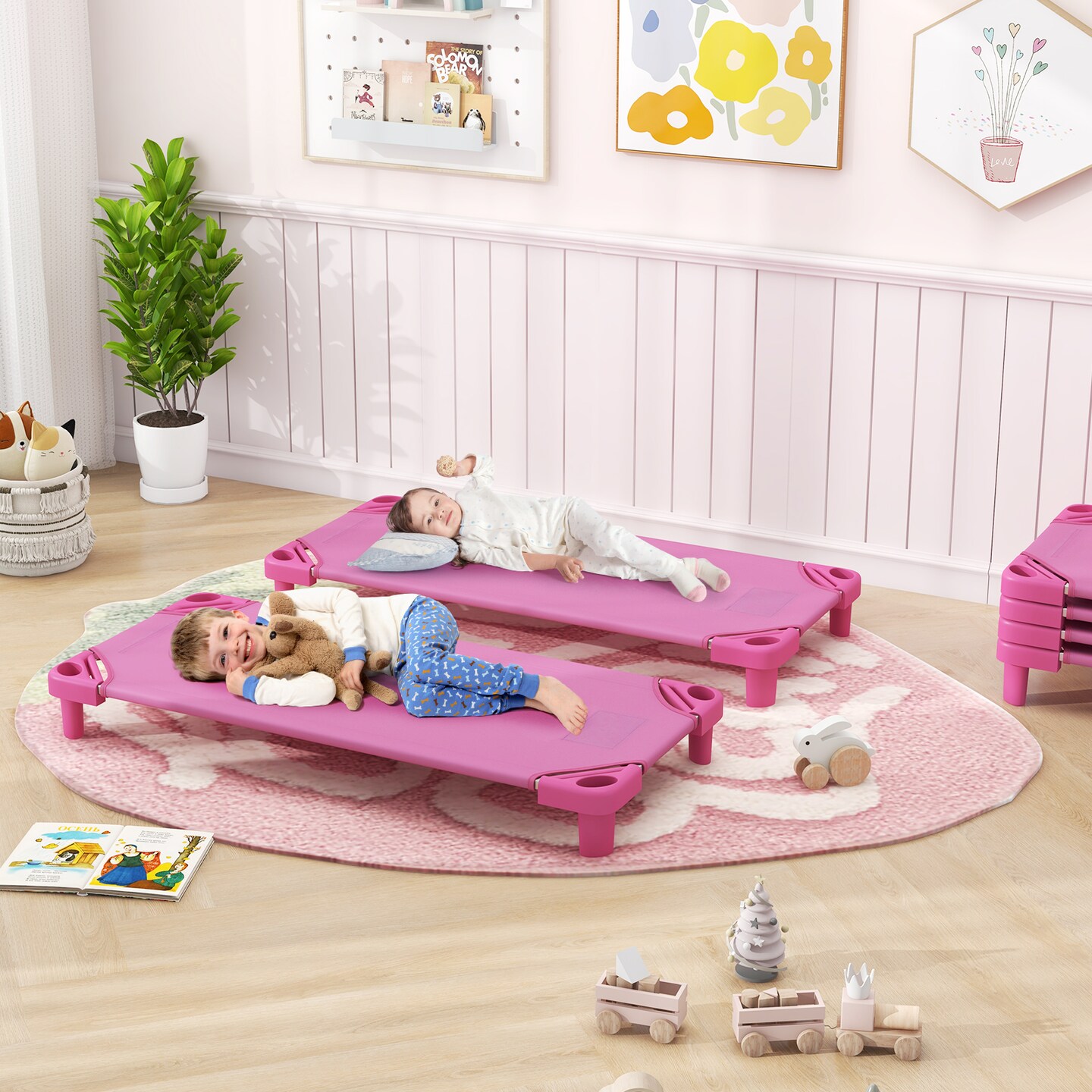 Stack-able Nap Cot for Kids with Steel Frame Oxford Fabric Raised Design and Easy Cleaning