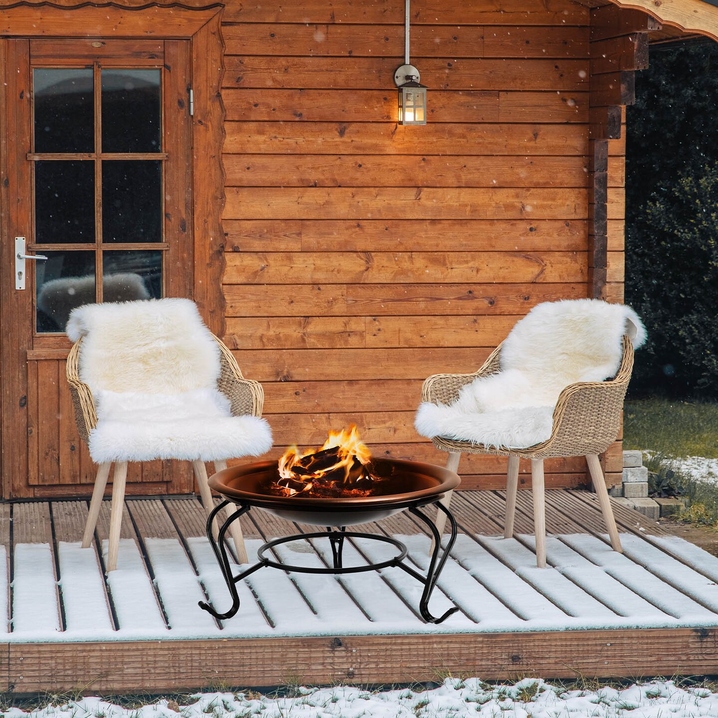 Fire Pit, Wood Burning Fire Bonfire Pits Outdoor BBQ Grill Fire Pit Bowl for Camp 22 inch