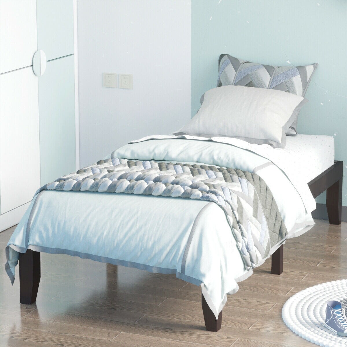 Solid Wood Twin Platform Bed with Storage Space Sturdy Frame and Noise-free Design