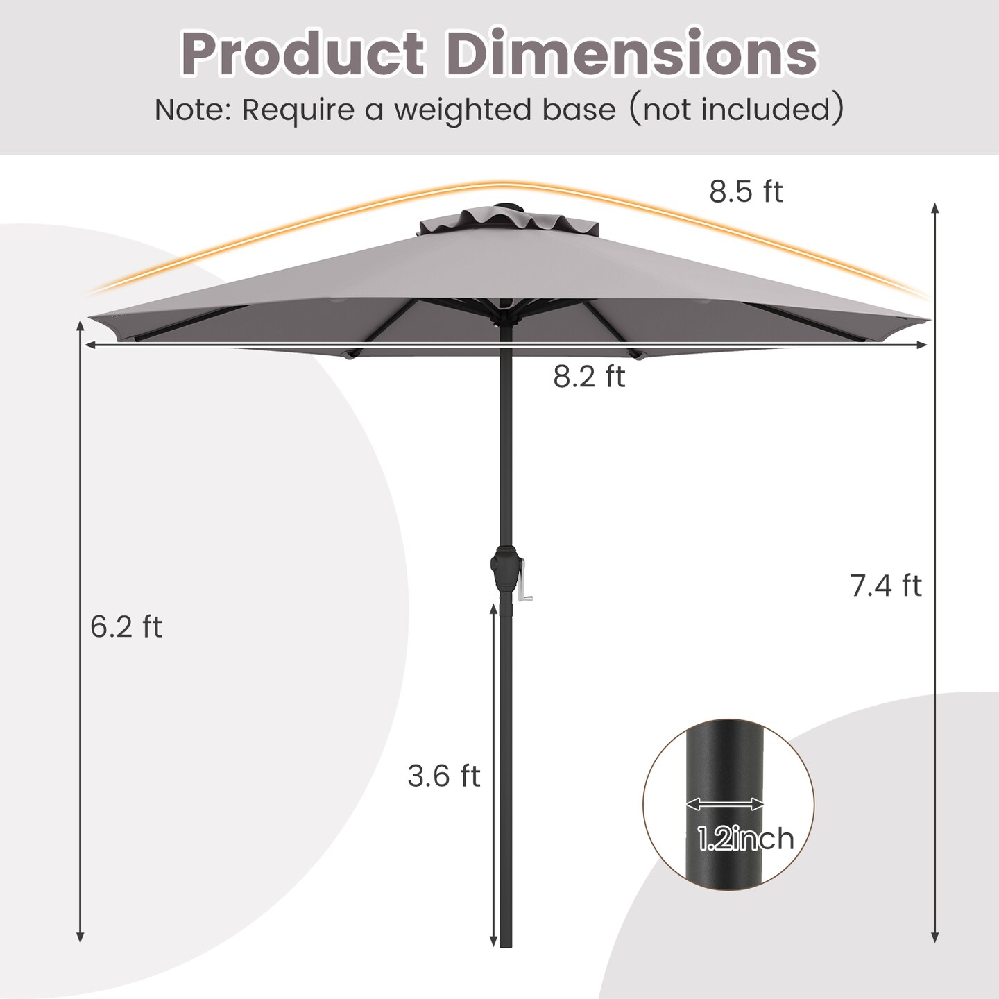 Fabric Outdoor Heavy Duty Market Umbrella with Crank Handle, 8 Sturdy Ribs, UV Protection