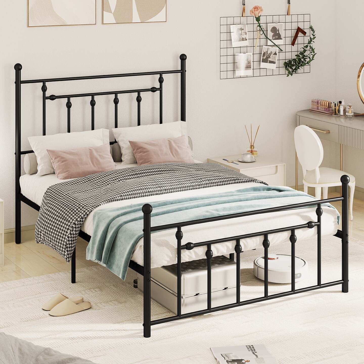 Heavy-duty Metal Bed Frame with Headboard