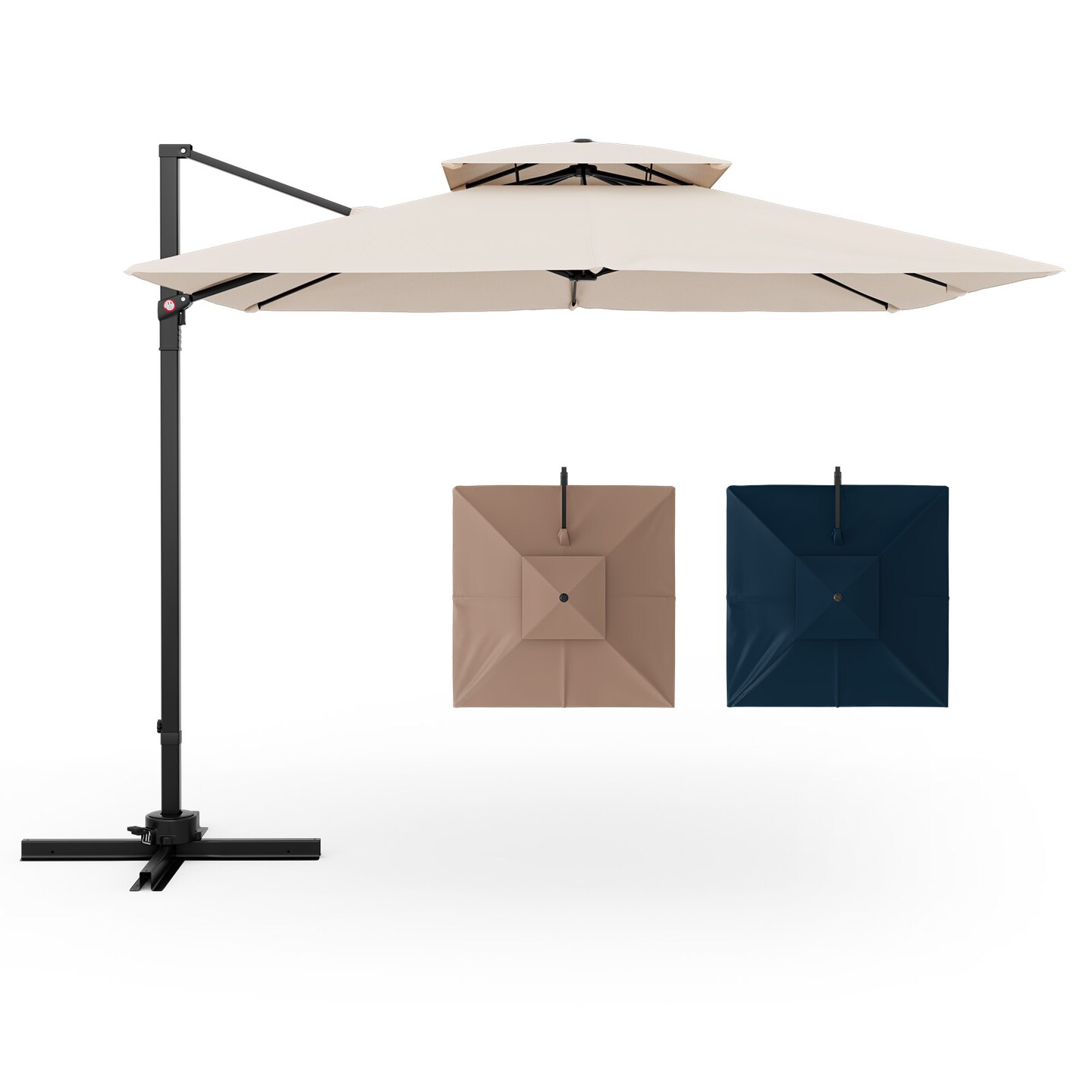 Aluminum 9.5 Feet Cantilever Patio Umbrella with 360° Rotation and Double Top