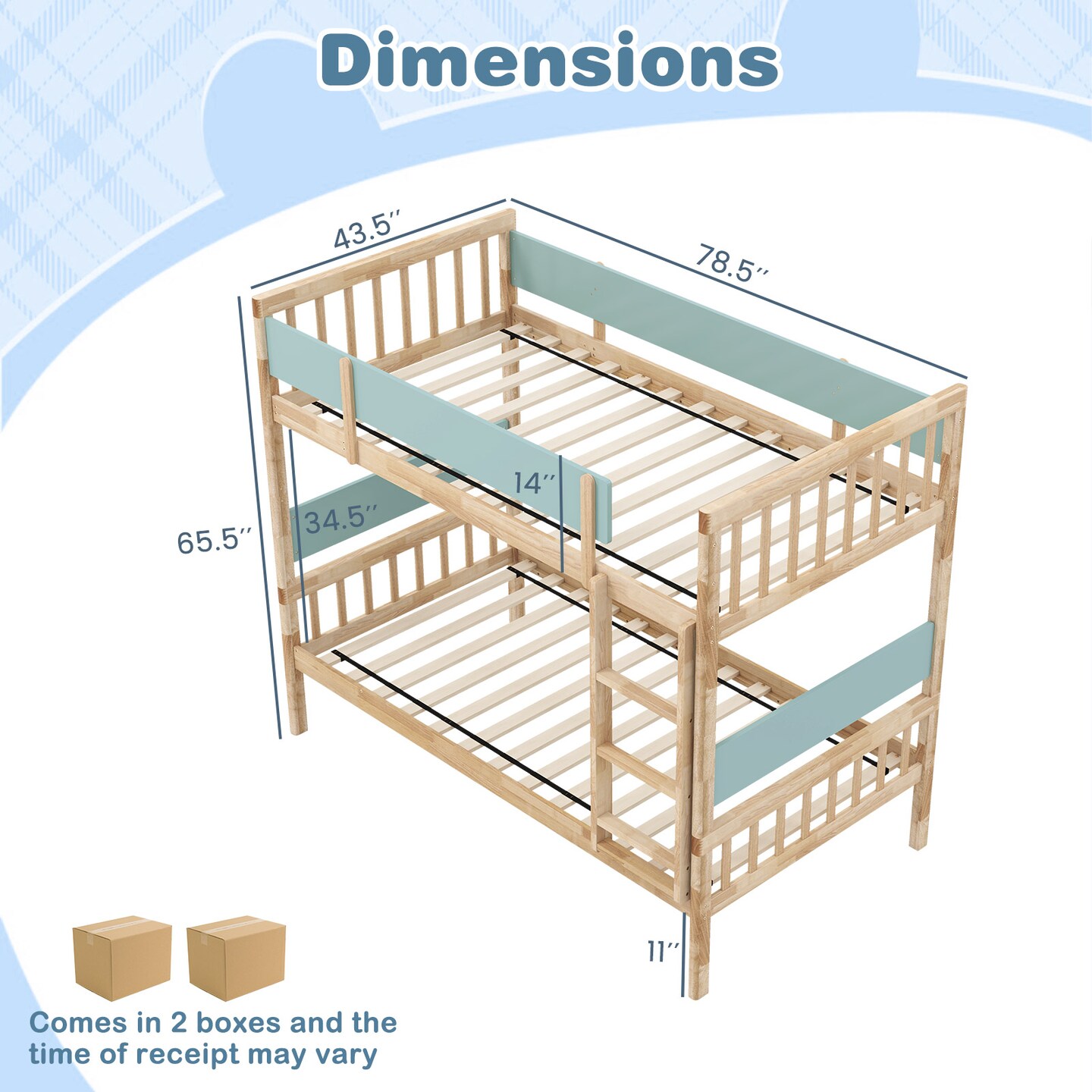Wooden Twin Over Twin Convertible Bunk Bed with Guardrails and Under-bed Storage