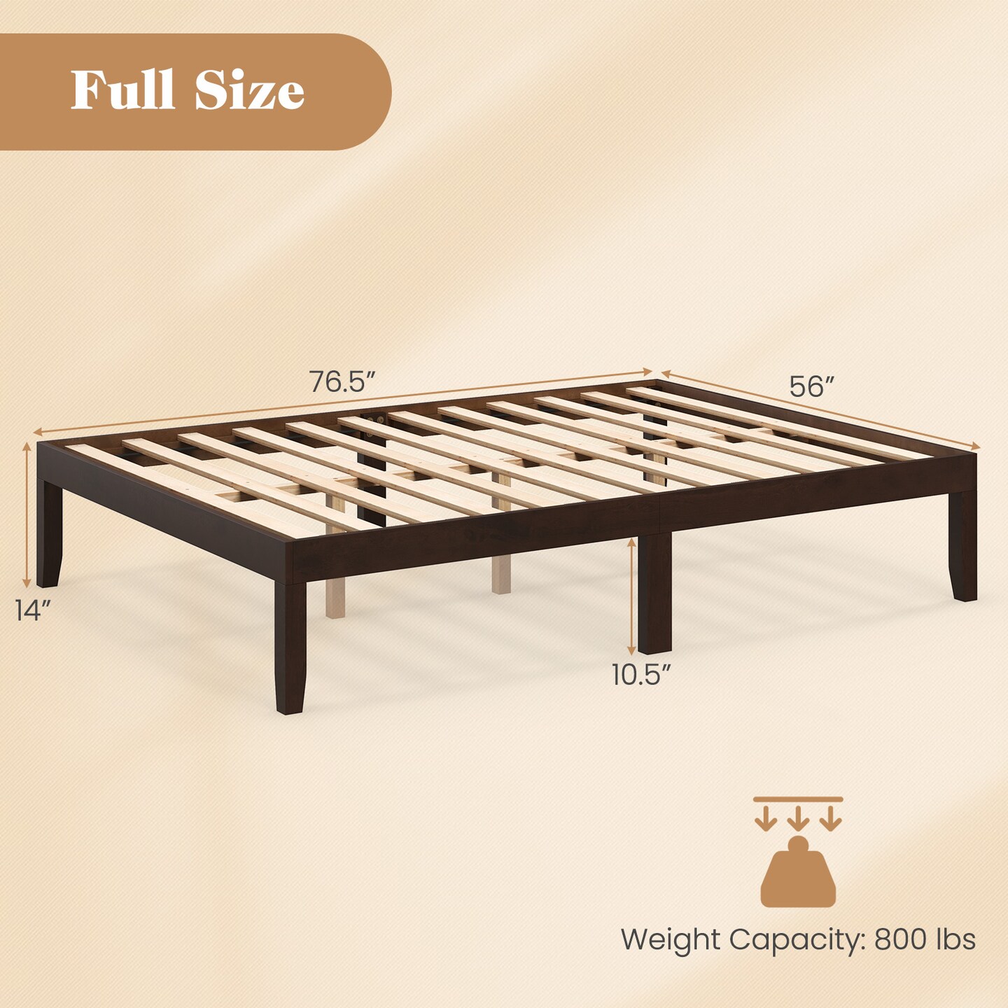 Full Size Bed Frame with Wooden Slats Support and Rubber Wood Legs Perfect for Dorm Room