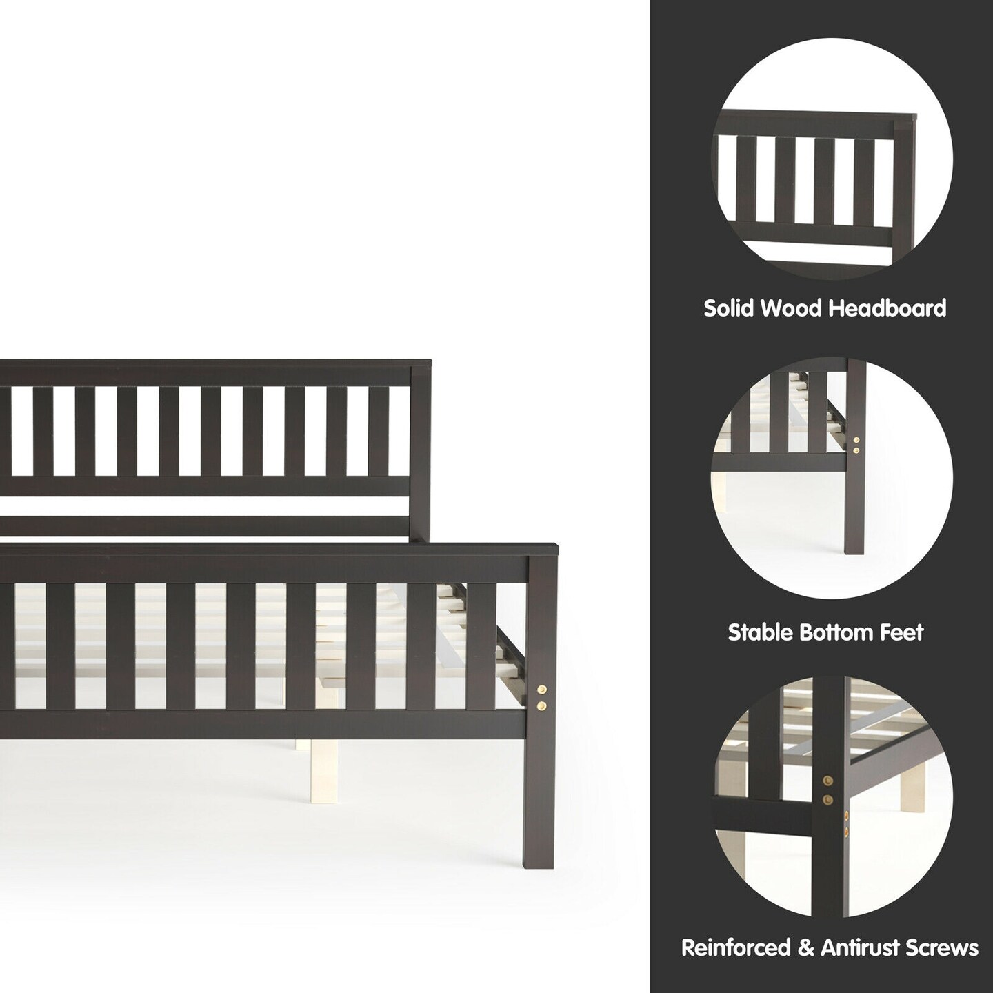 Wood Platform Bed with Headboard - Twin/Full/Queen Size, Sturdy Frame, Modern Design