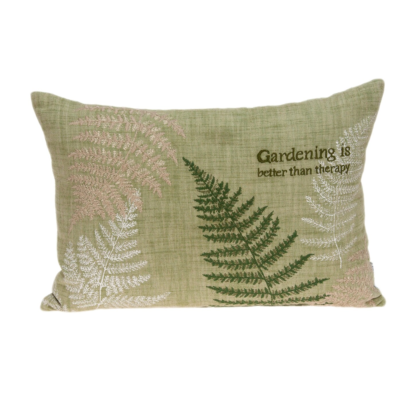Nassau Collection Embroidered Fern Rectangular Cotton Throw Pillow - 20" - Green and Beige