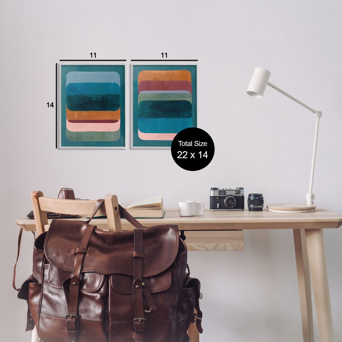 Stupell Industries Abstract Teal Stacked Colors 2 pc Framed Giclee Wall Art Set Design by Victoria Barnes