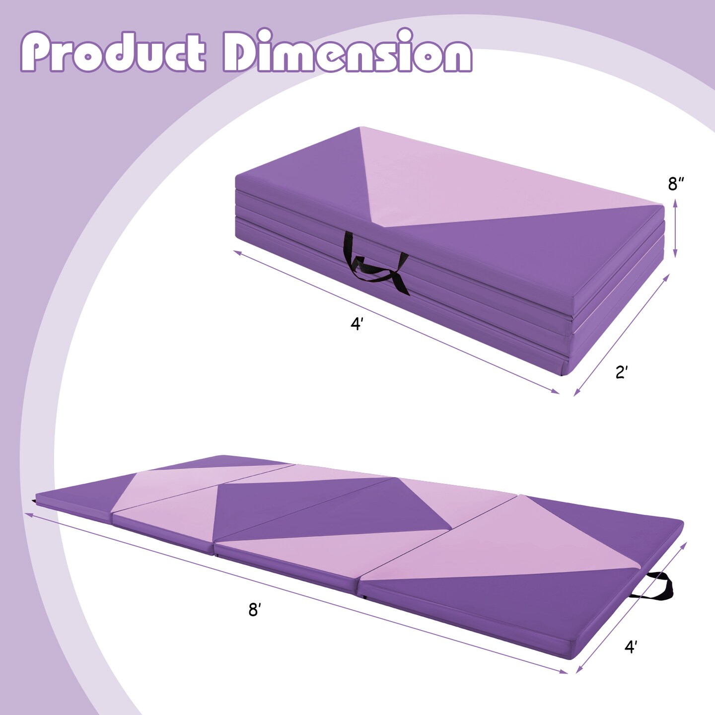 8 Feet PU Leather Folding Gymnastics Mat with Removable Zippered Cover and Hook and Loop Fasteners